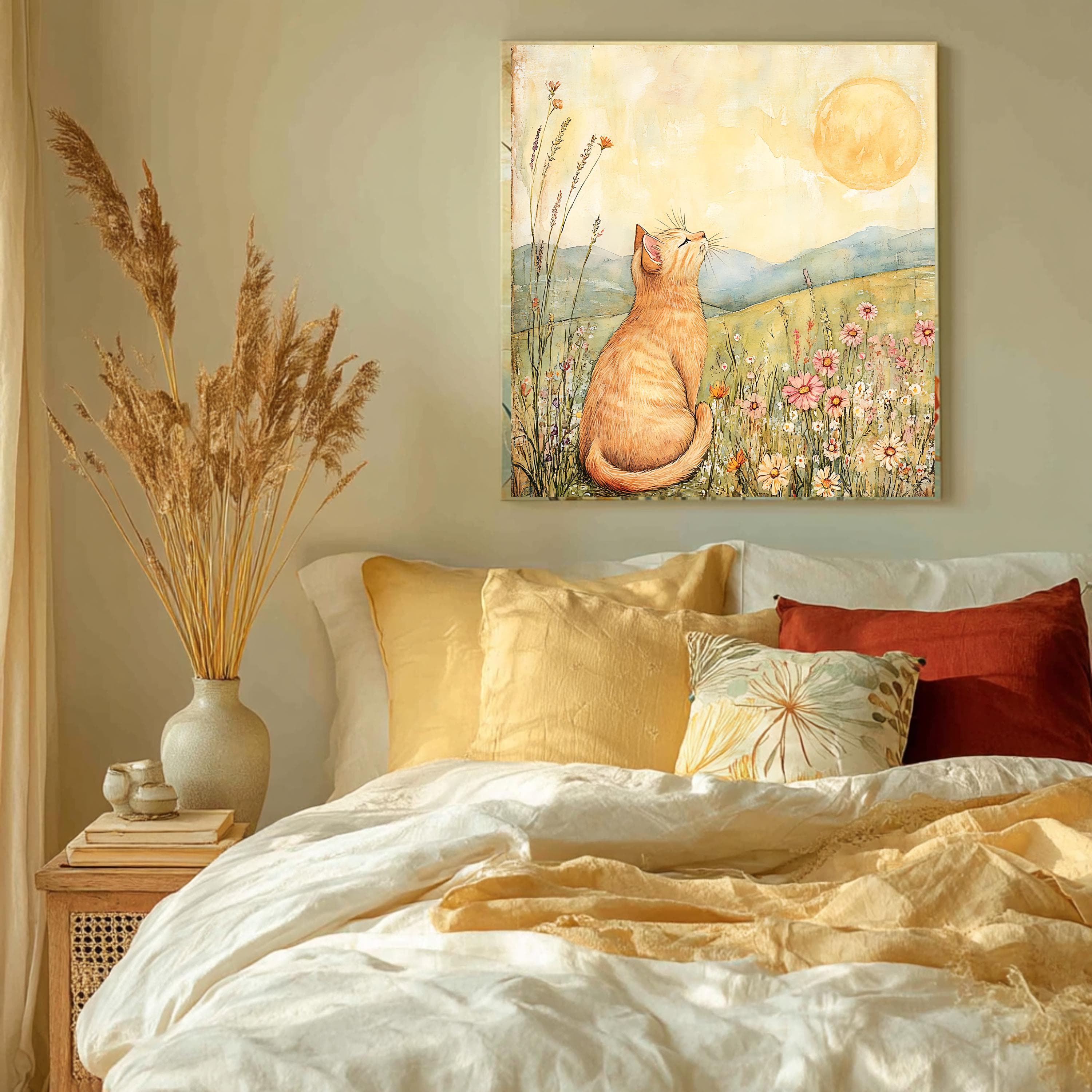 Cat in Wildflower Meadow Canvas Art: Nursery Illustration - image 3