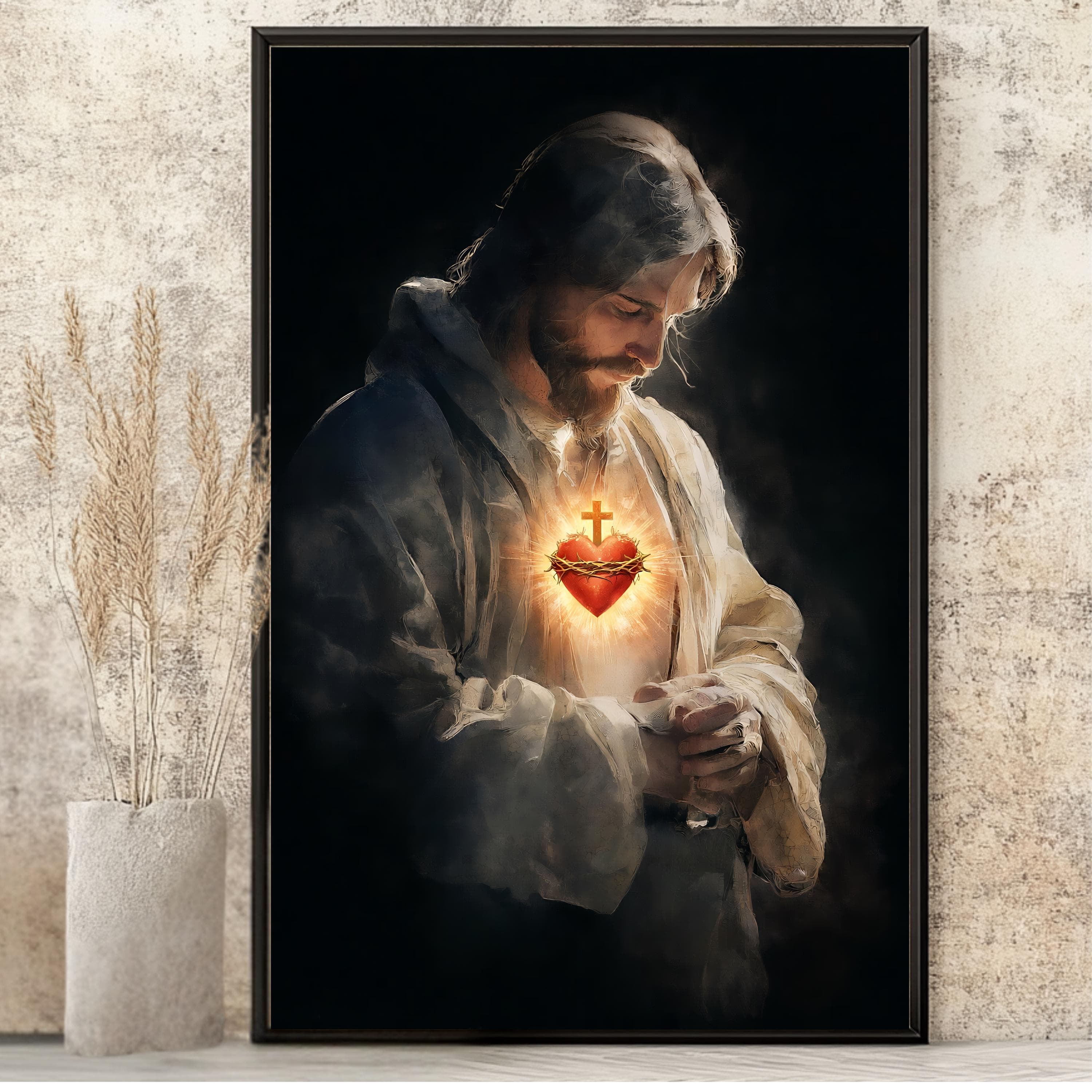 Sacred Heart Print, Contemporary Catholic Art, Faith Home Decor - image 3