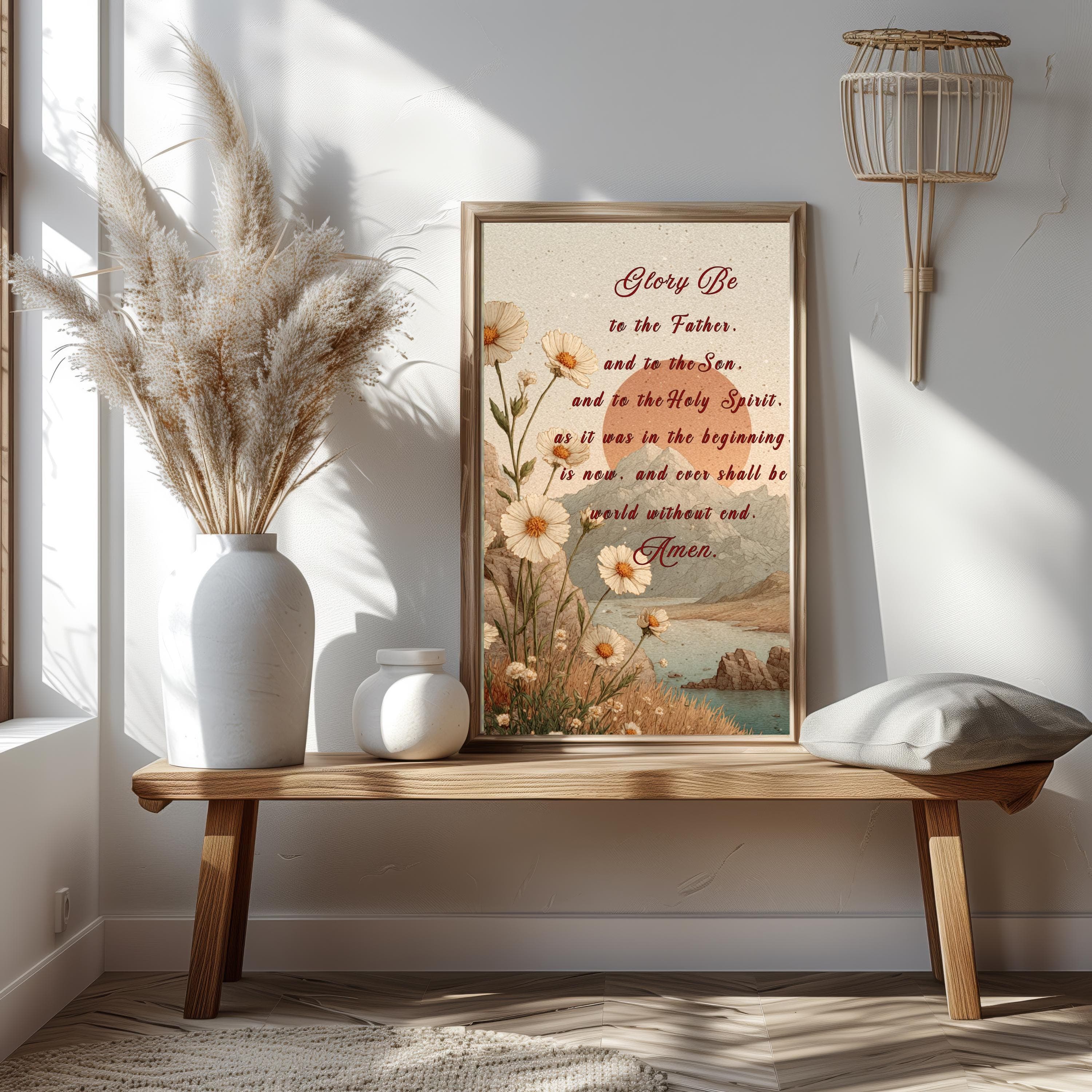 Glory Be Prayer Wall Art, Catholic Sunrise Landscape, Scripture Print, Neutral Faith Decor - image 5