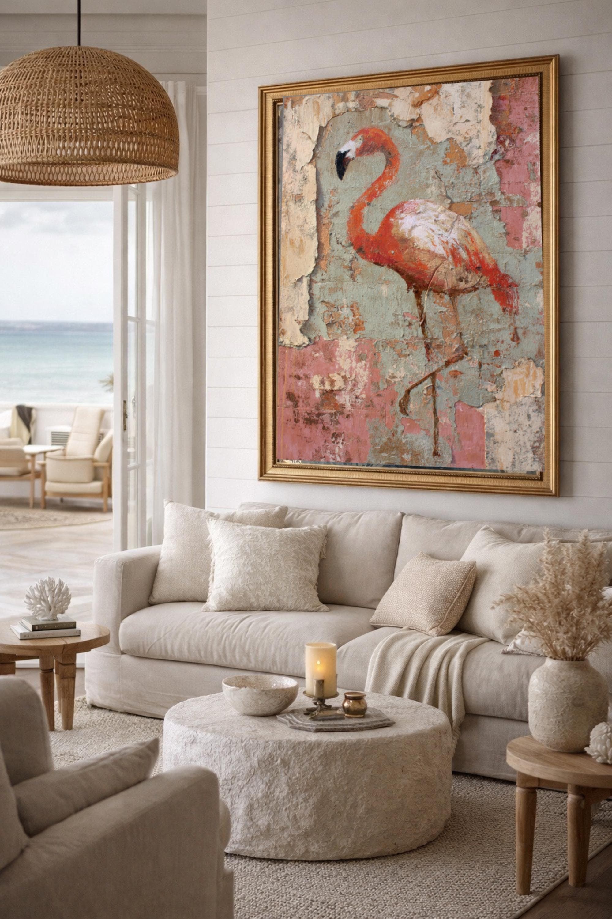 Wabi Sabi Flamingo Wall Art | Still Waters Collection | Textured Coastal Art - image 3