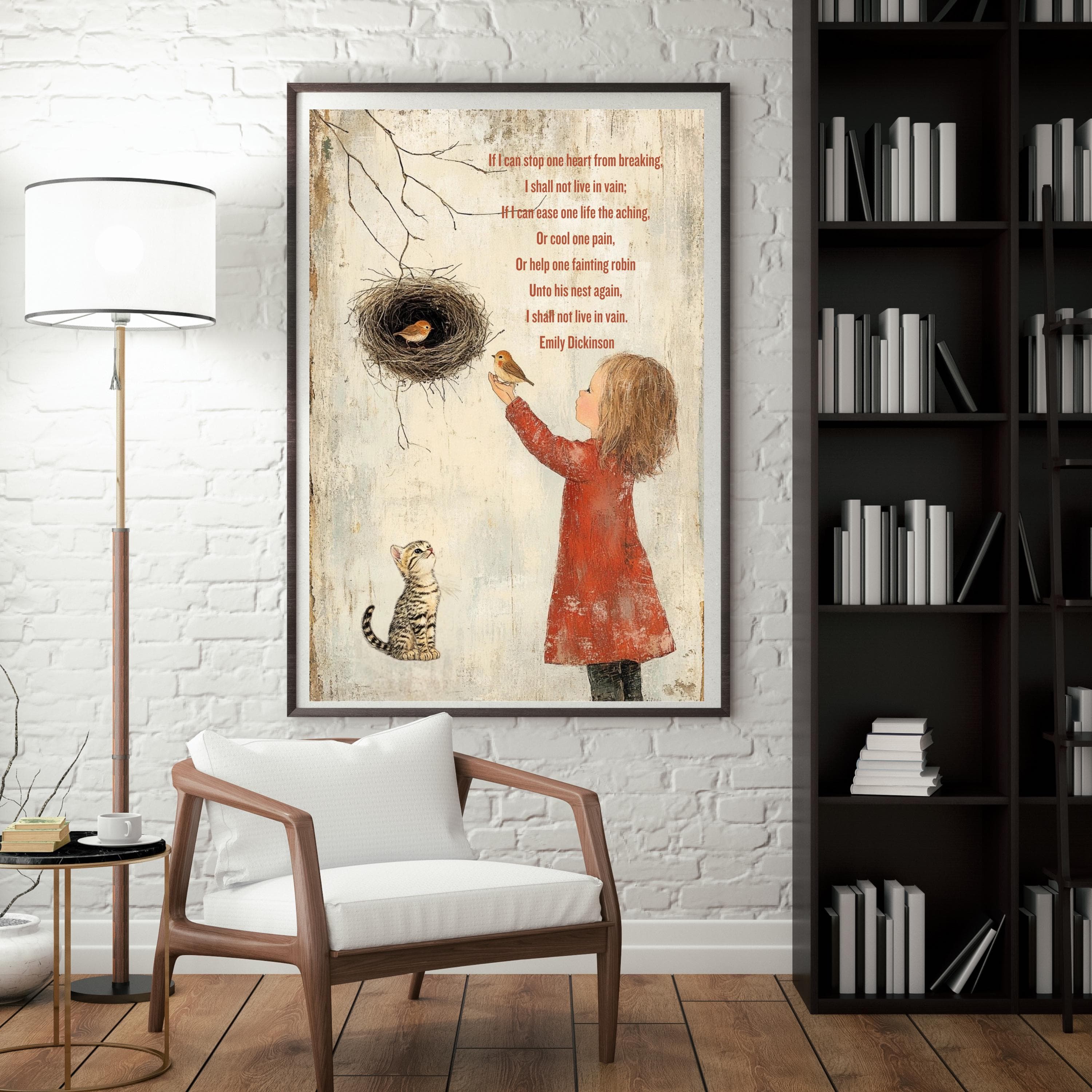 Emily Dickinson Quote Art Print: Whimsical Girl, Bird & Cat Poster - image 5