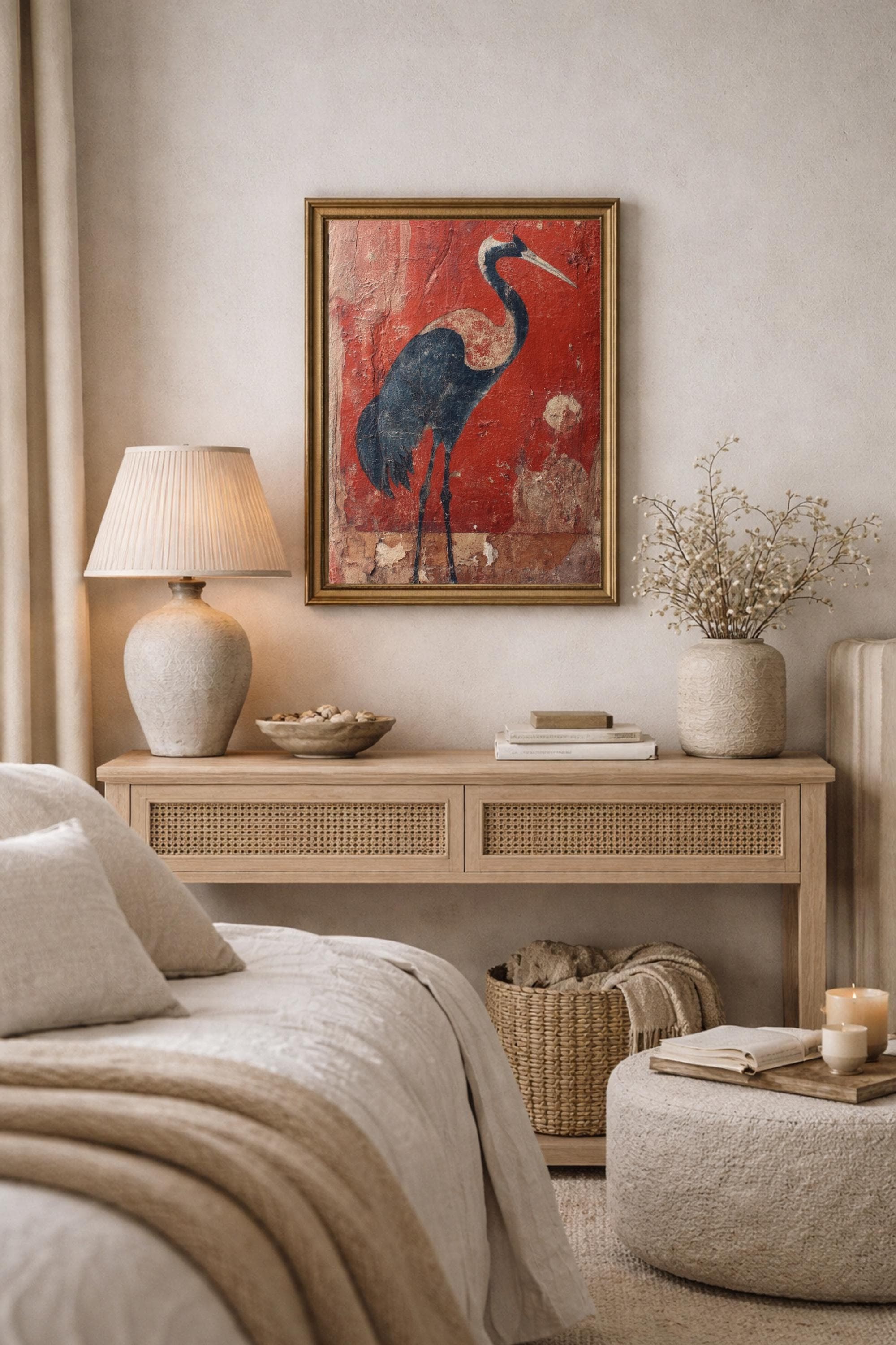 Wabi Sabi Crane Wall Art | Still Waters Collection | Textured Bird Art | Minimalist Decor - image 3