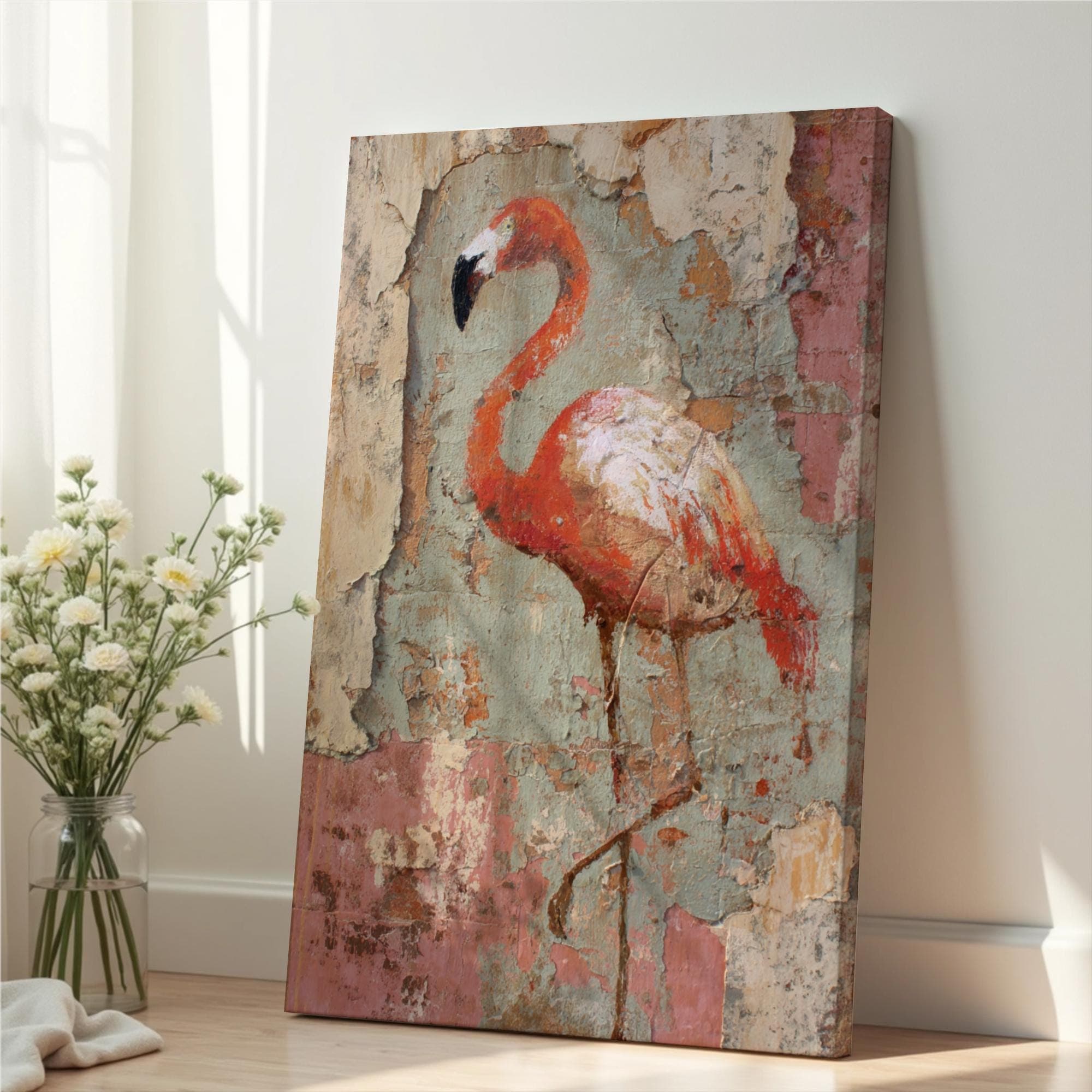 Wabi Sabi Flamingo Wall Art | Still Waters Collection | Textured Coastal Art - image 4