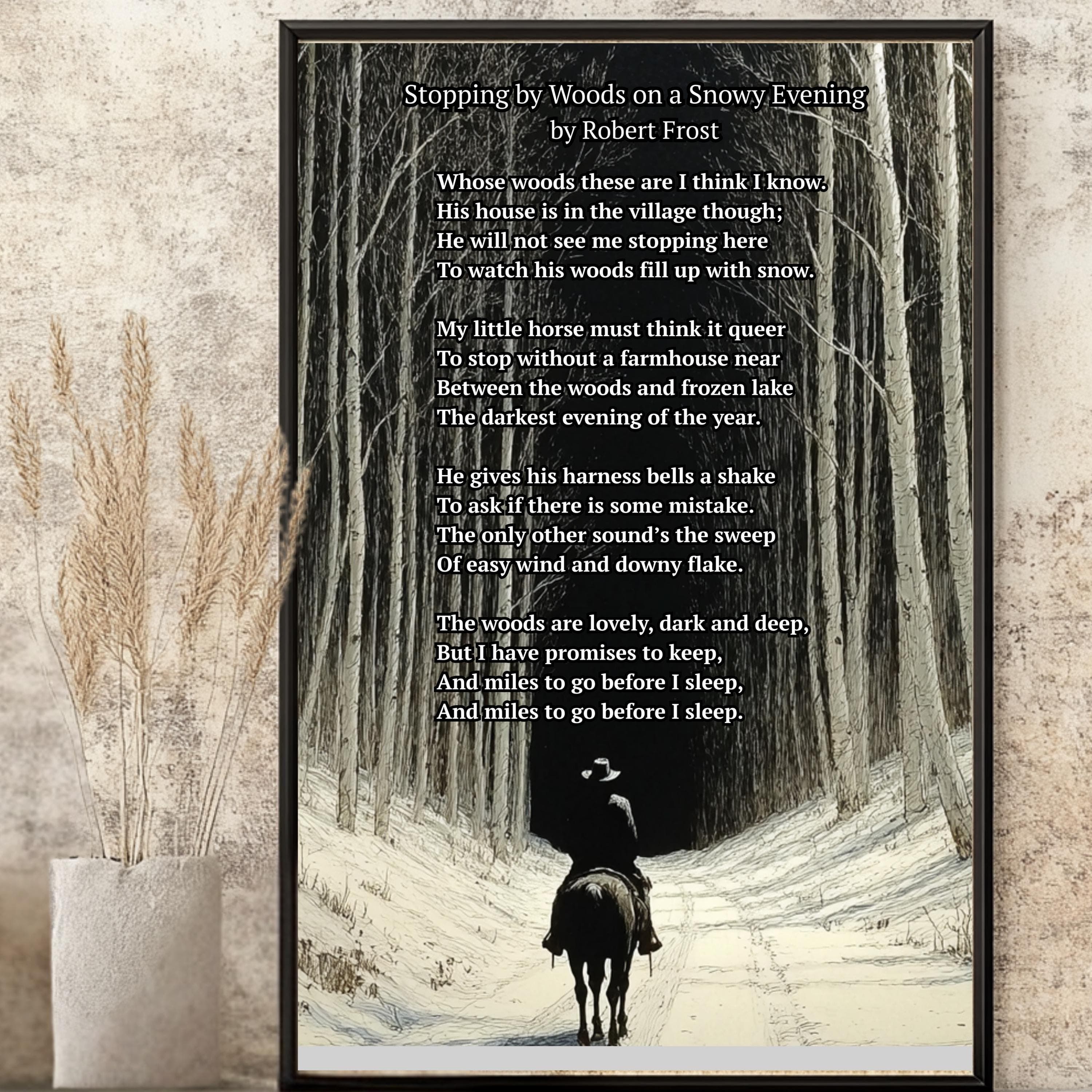 Robert Frost Poem Print: Snowy Woods Literary Wall Art