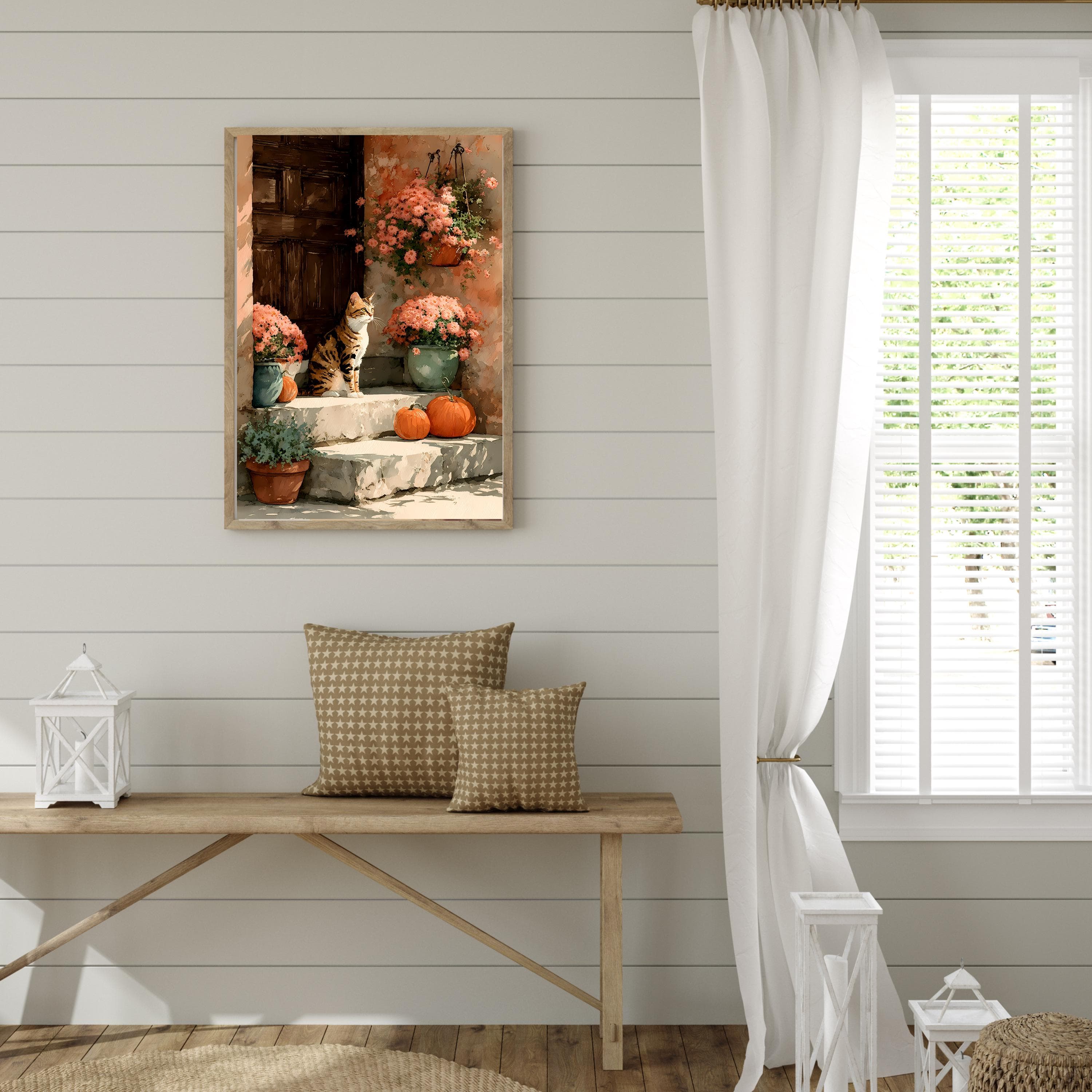 Tabby Cat Autumn Porch Canvas Art: Rustic Farmhouse Fall Decor - image 5