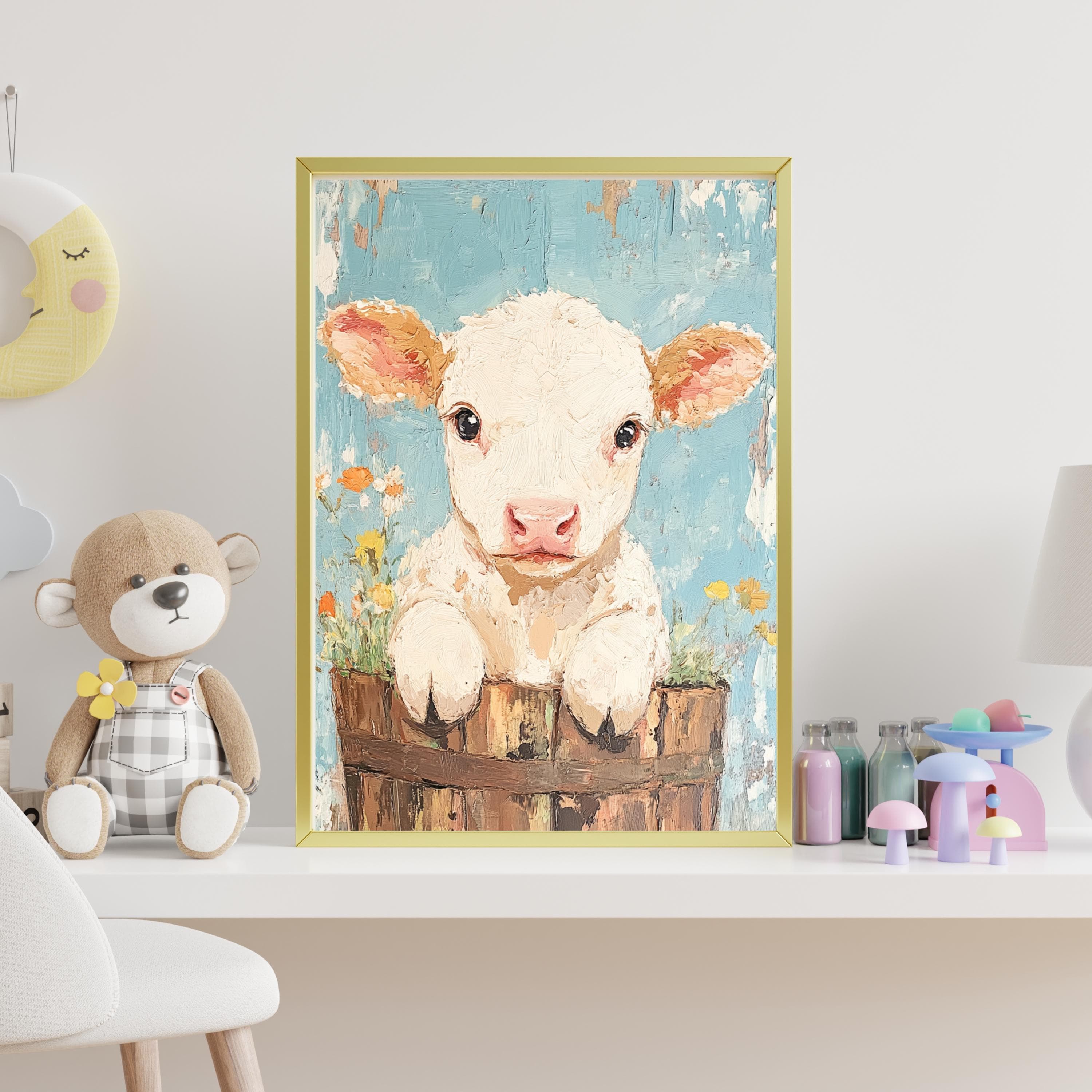 Baby Jersey Cow Watercolor Print: Rustic Farm Nursery Art