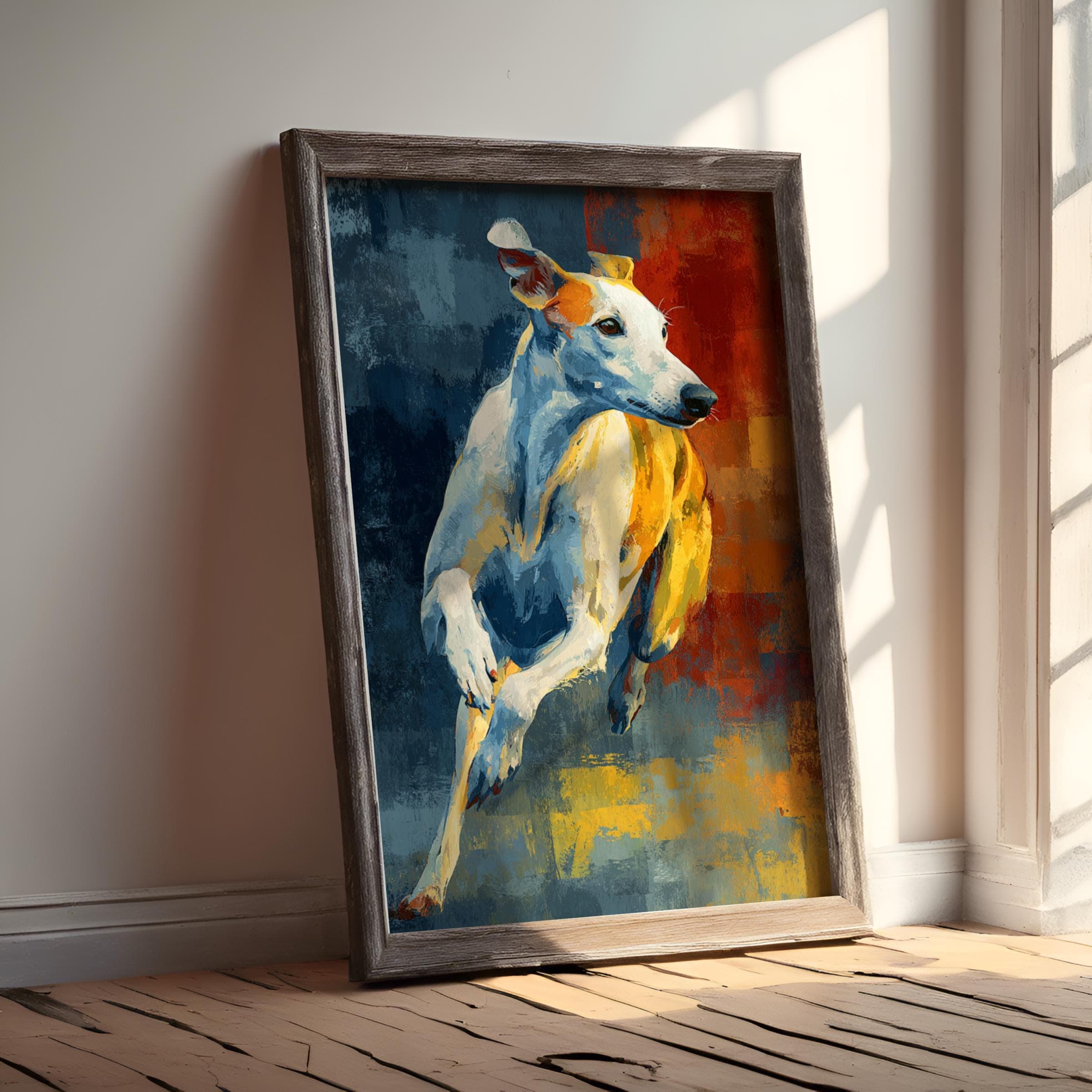Running Greyhound Poster | Abstract Colorful Dog Art, Modern Wall Print