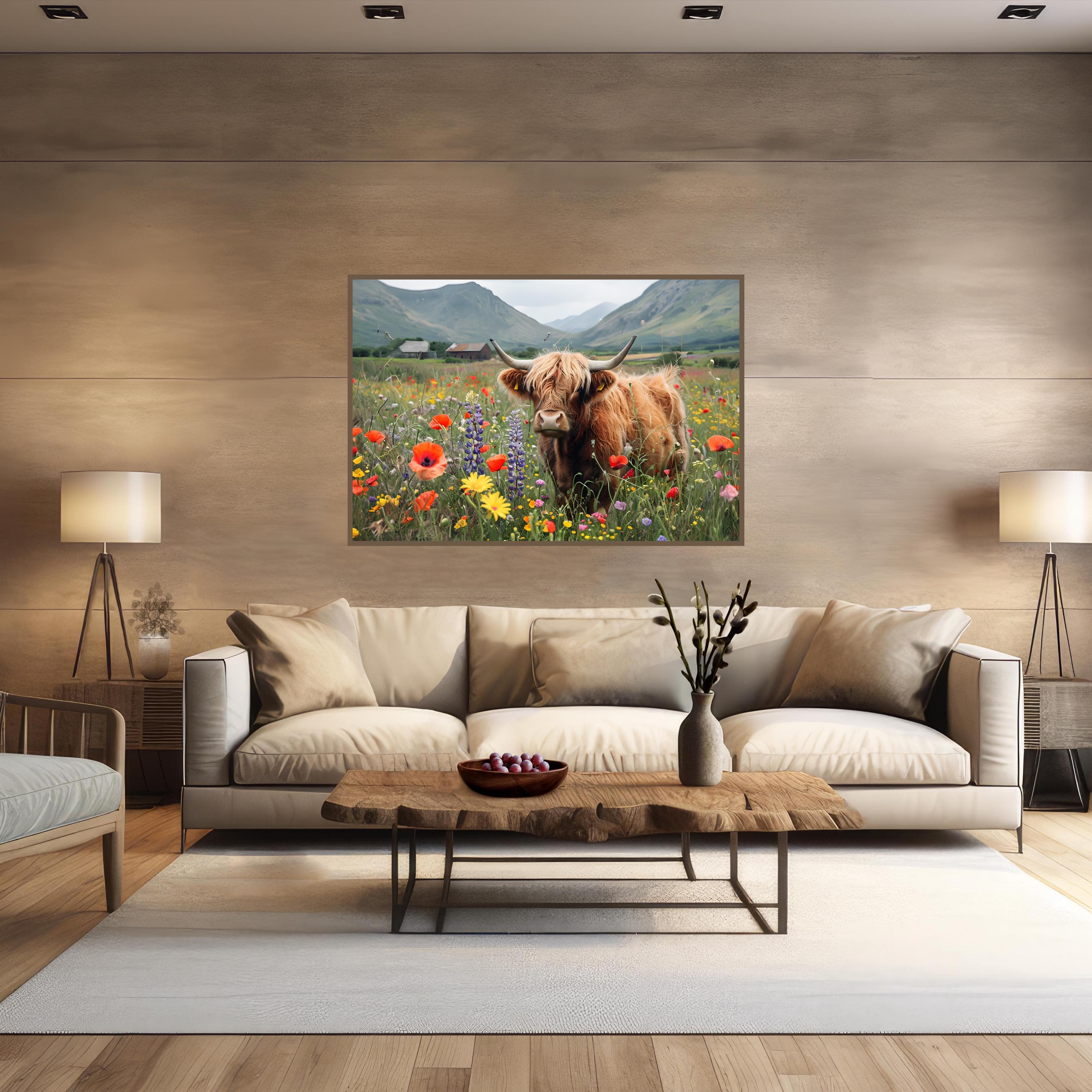 Highland Cow Watercolor Print: Rustic Farmhouse Wildflower Meadow - image 5