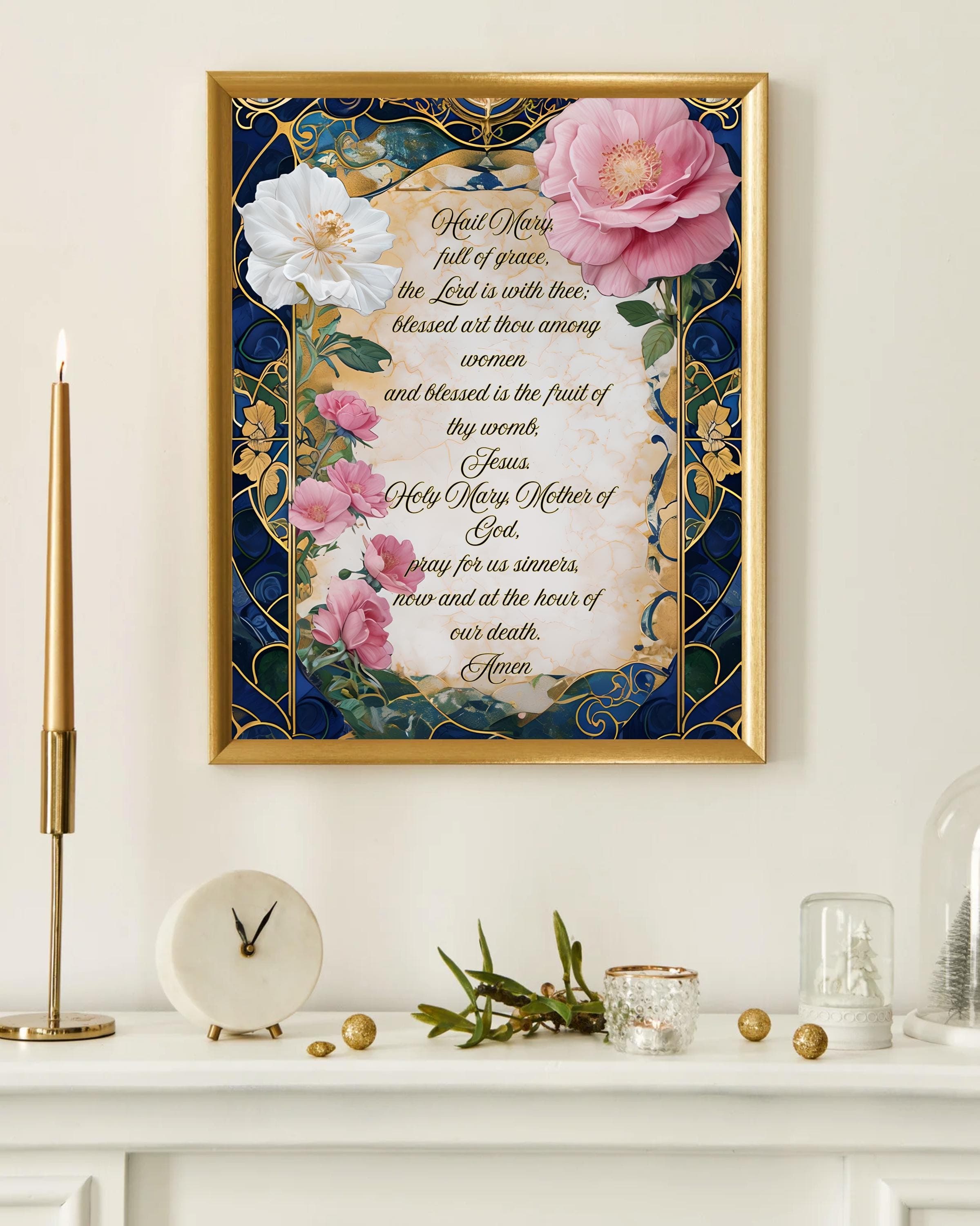 Hail Mary Floral Print: Catholic Home Decor, Fine Art Poster - image 4