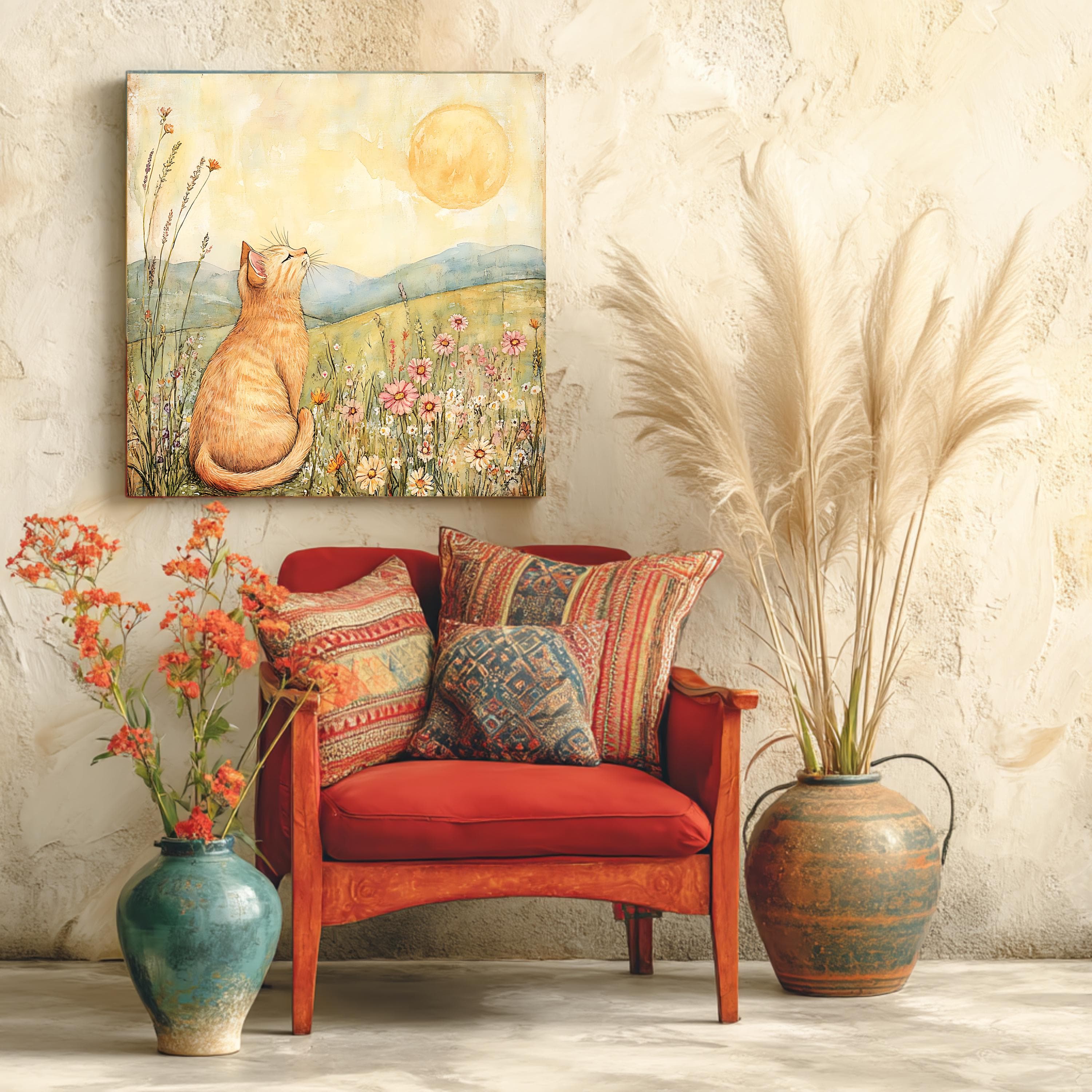 Cat in Wildflower Meadow Canvas Art: Nursery Illustration - image 5