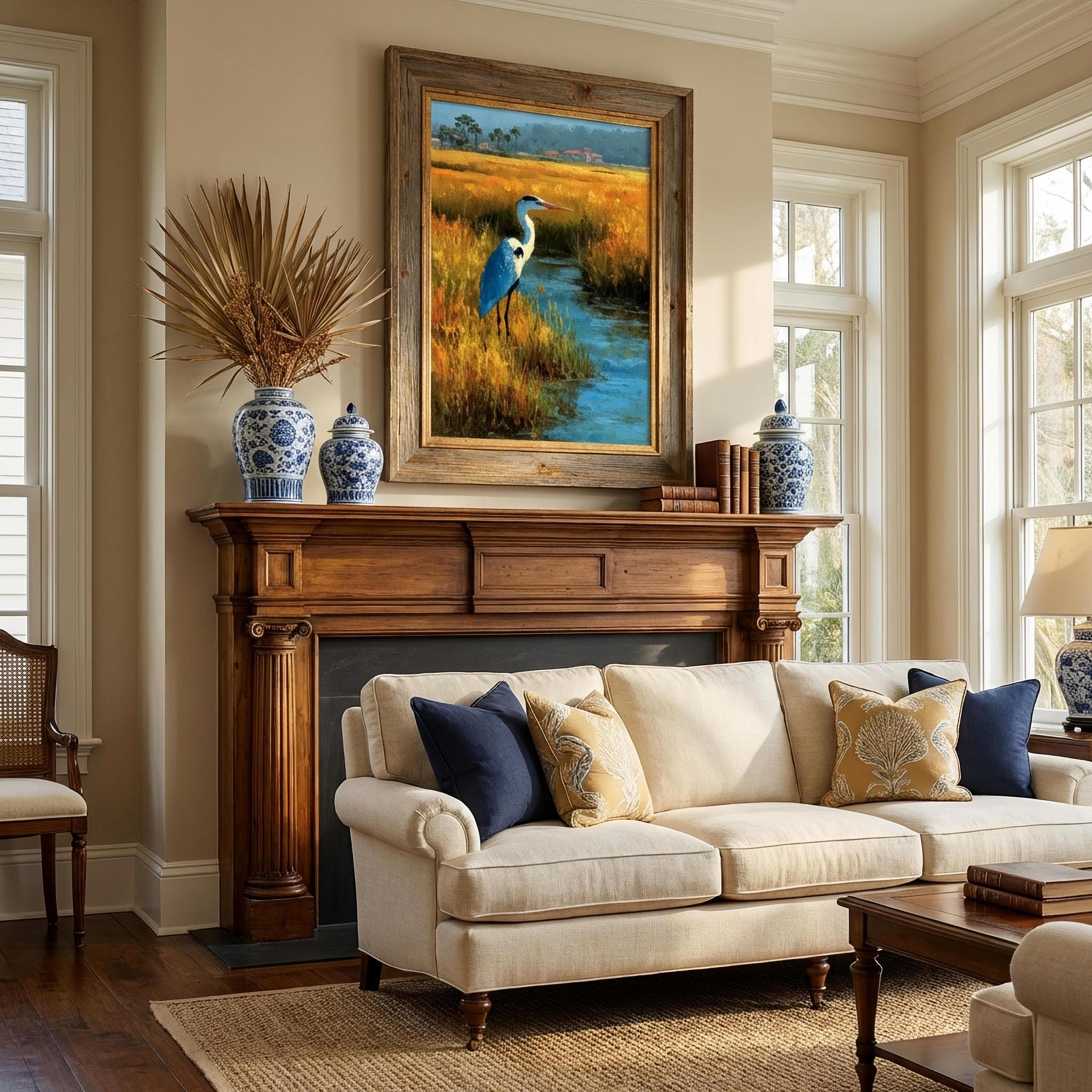 Blue Heron Coastal Marsh Art Print, Carolina Lowcountry Decor - image 3