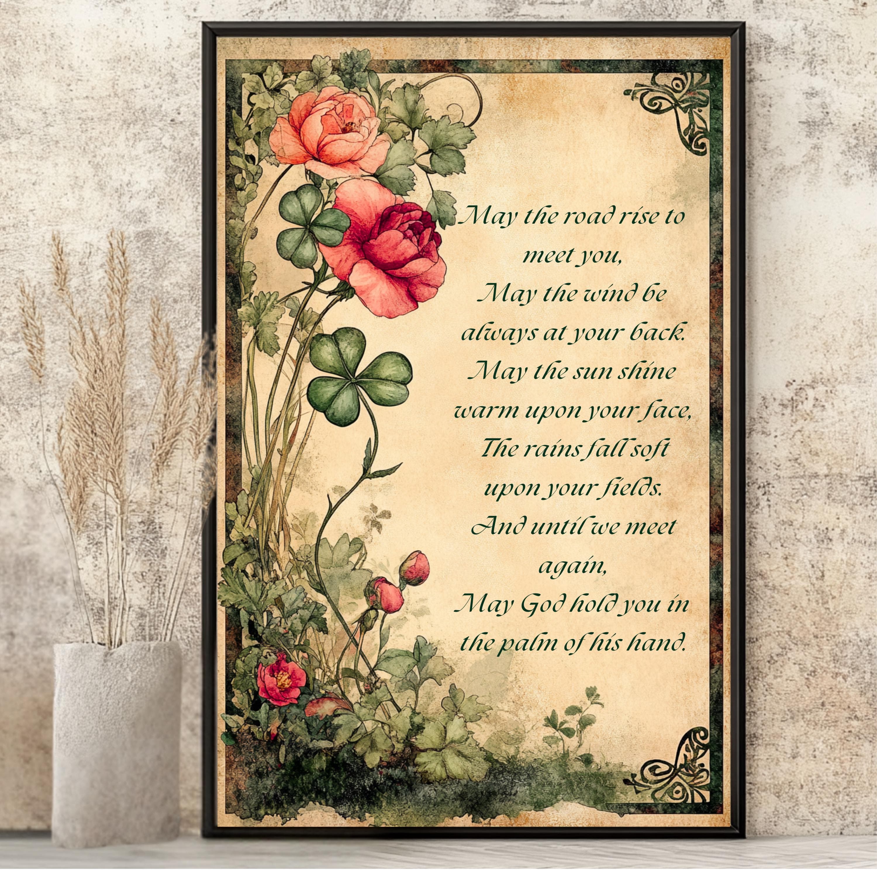 Irish Blessing Art Print • Vintage Floral Celtic Decor