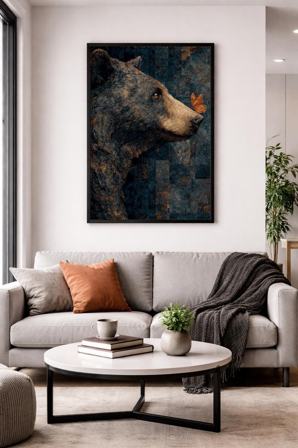 Bear and Butterfly Canvas Print, Teal Brown Orange, Rustic Lodge Wall Art - image 3