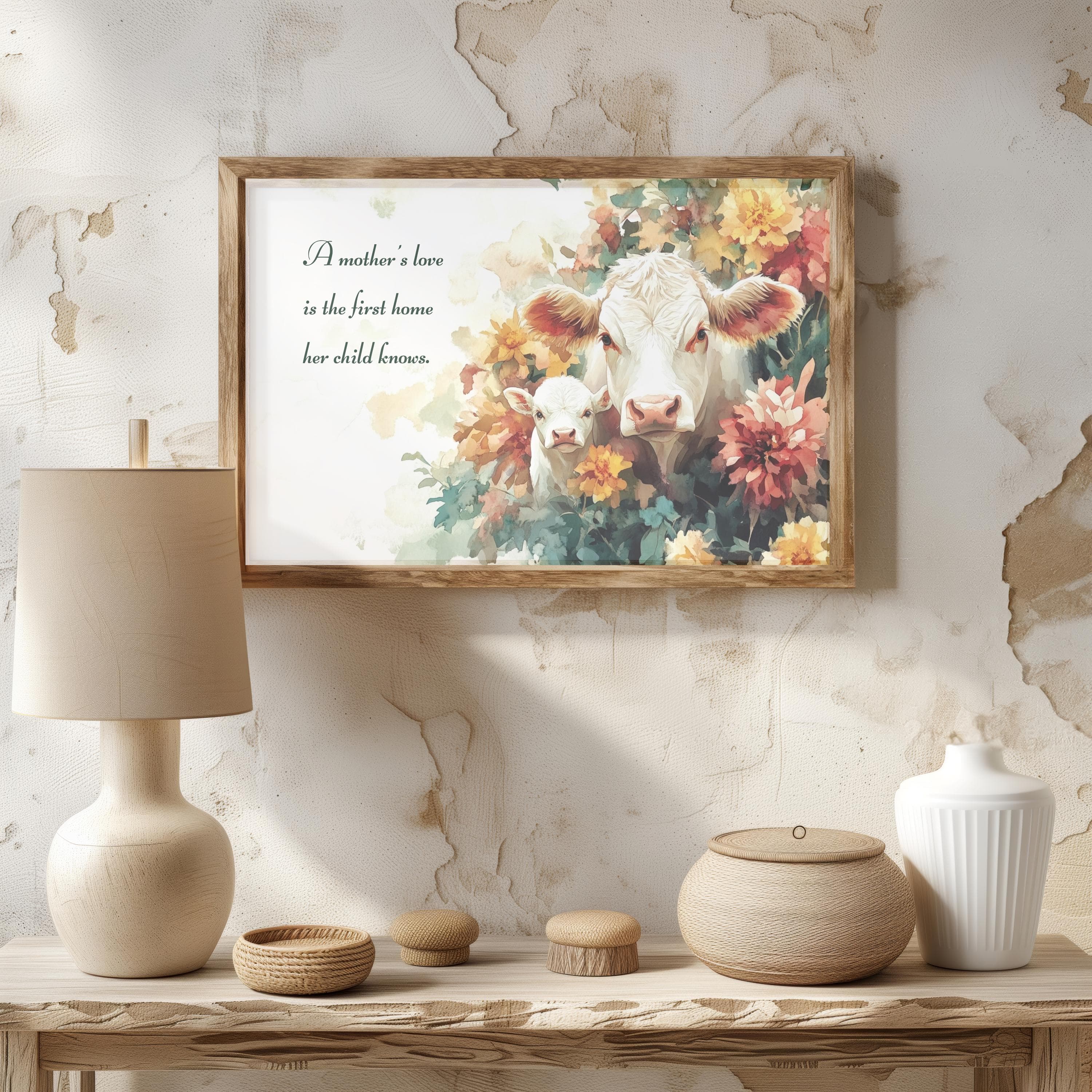 Mama Cow Watercolor Art Print – Farmhouse Nursery Decor