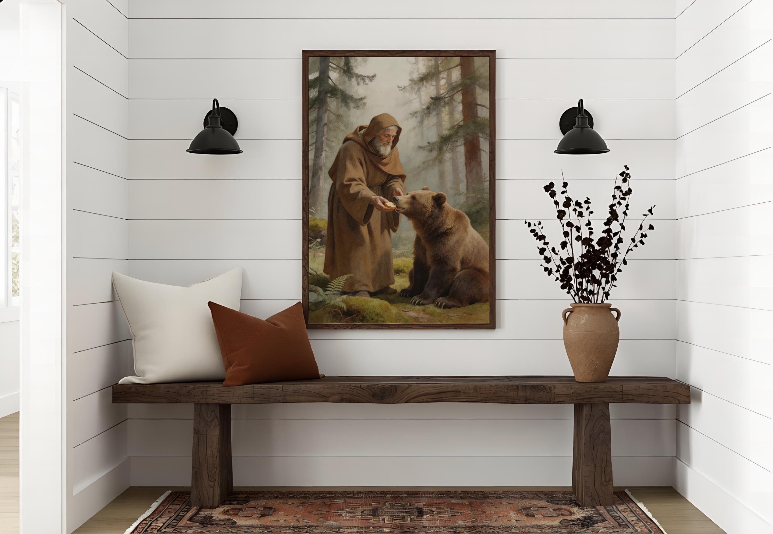Saint Sergius Feeding Bear Watercolor Print, Orthodox Christian Forest Art - image 4