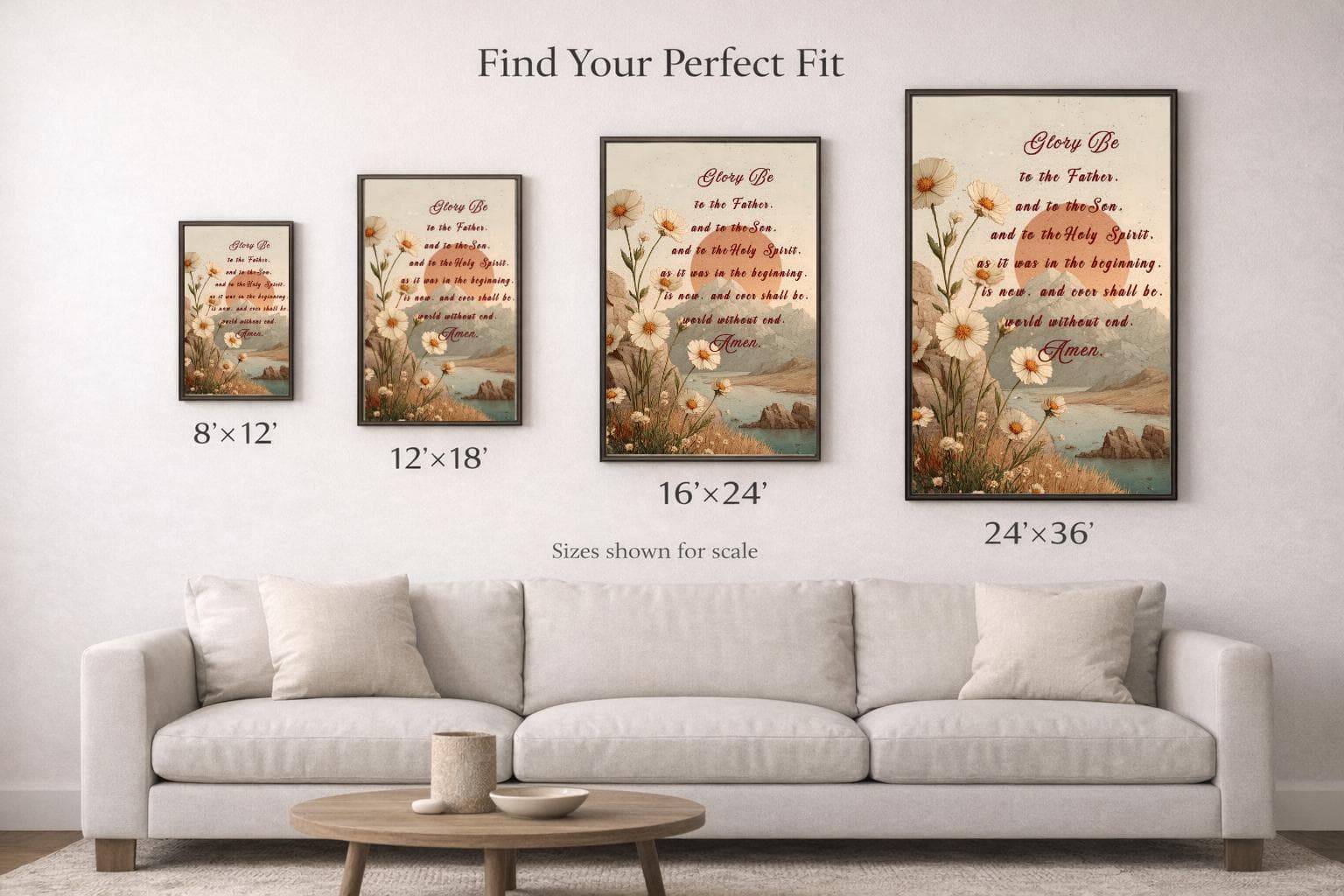 Glory Be Prayer Wall Art, Catholic Sunrise Landscape, Scripture Print, Neutral Faith Decor - image 3