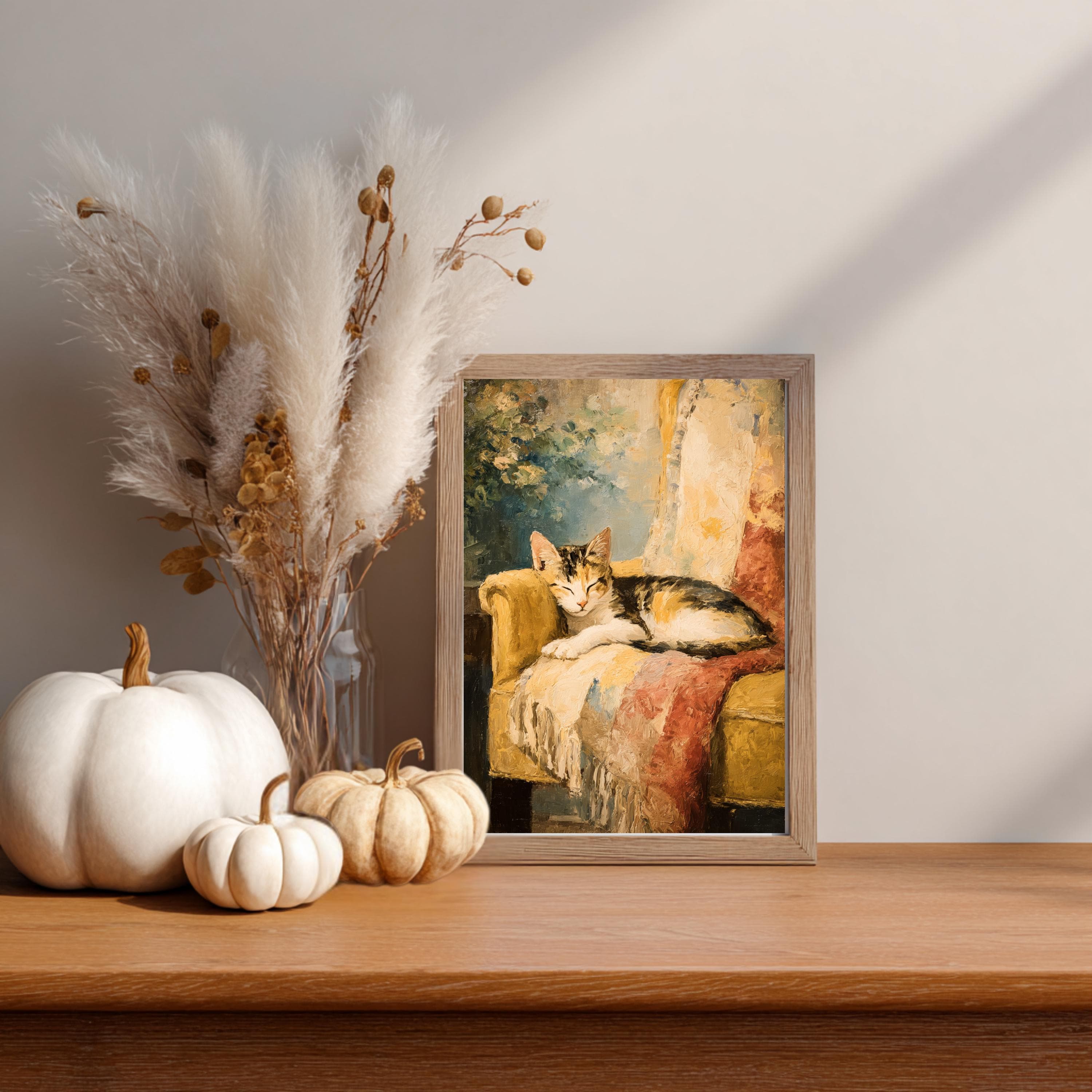 Calico Cat Art Print: Vintage Impasto Oil Painting, Cottagecore Decor - image 5