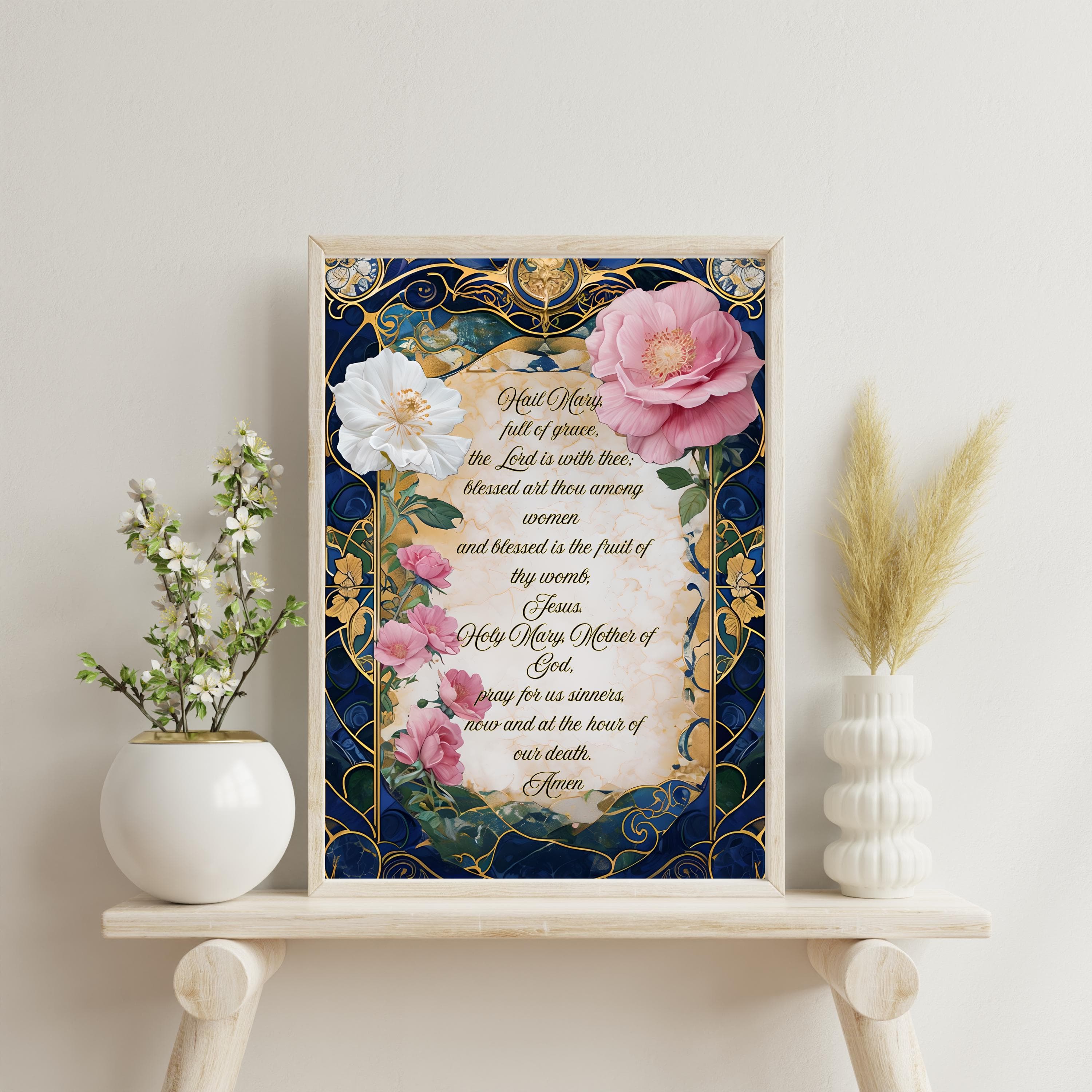Hail Mary Floral Print: Catholic Home Decor, Fine Art Poster - image 3