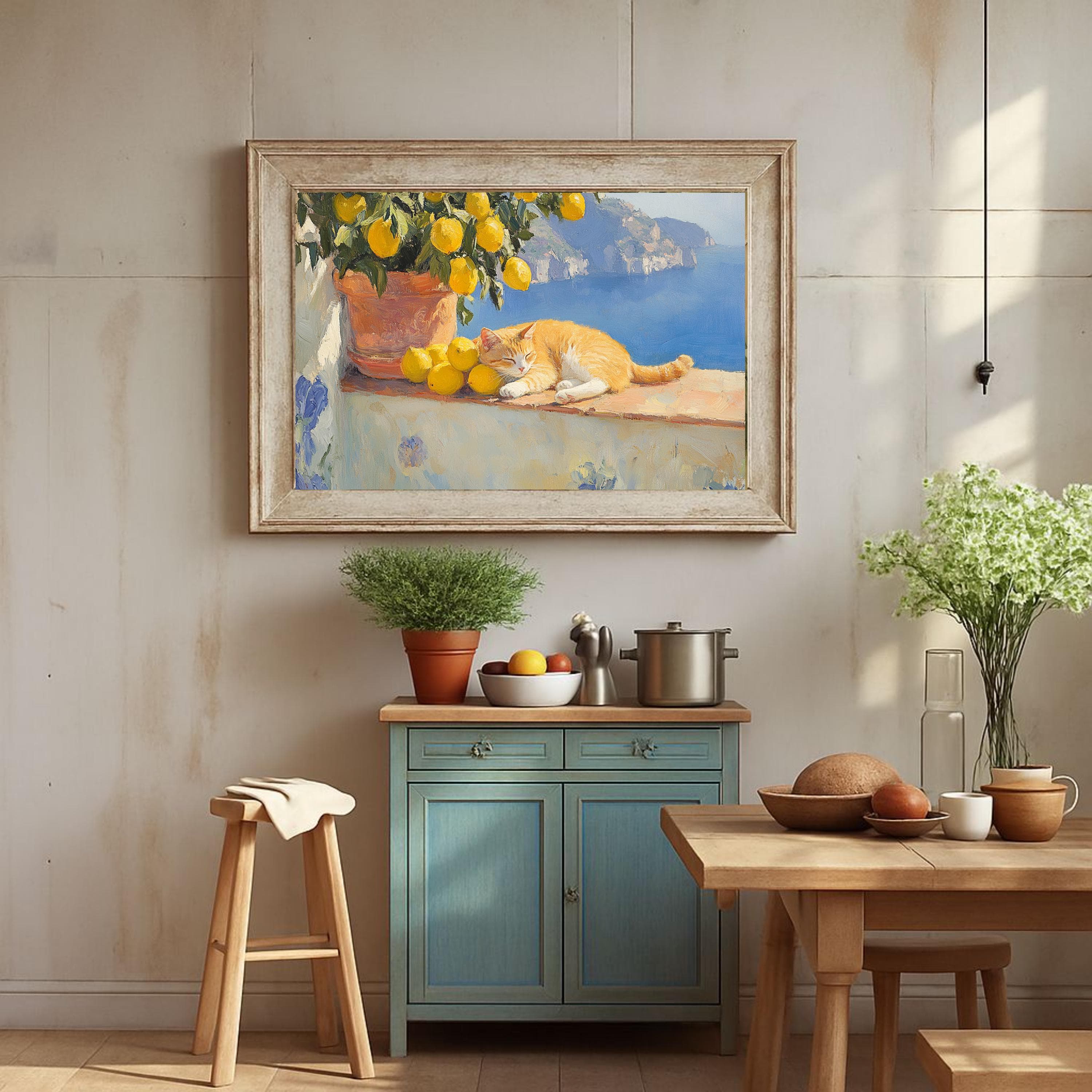 Ginger Cat & Lemons Art Print: Mediterranean Amalfi Coast Decor - image 5