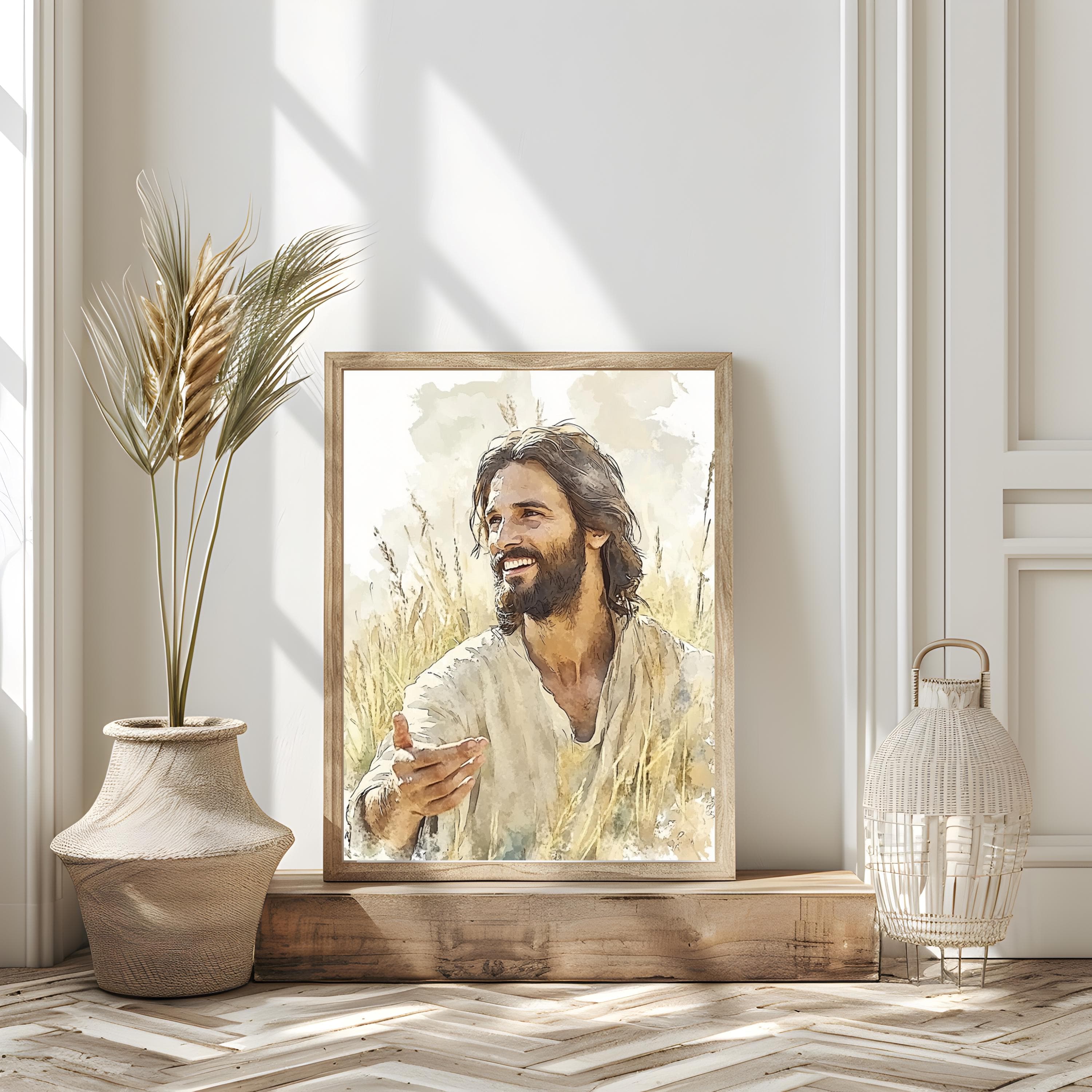 Watercolor Jesus Laughing Portrait: Christian Wall Art Print - image 5