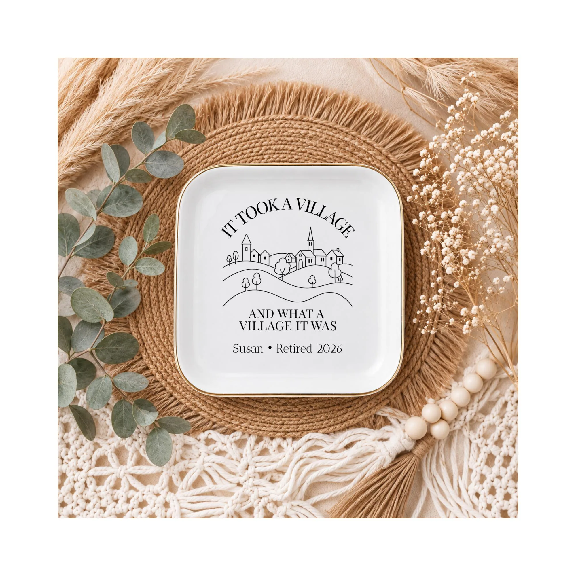 Personalized Retirement Jewelry Dish Retirement Gift for Woman Coworker Retirement Gift Retired 2026 Keepsake It Took a Village Catch-All