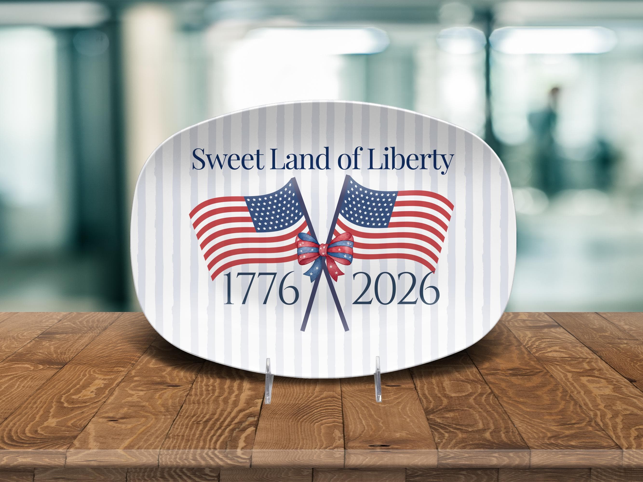 USA Serving Tray Patriotic Platter for 4th of July American Flag & Floral Design Independence Day Serving Dish