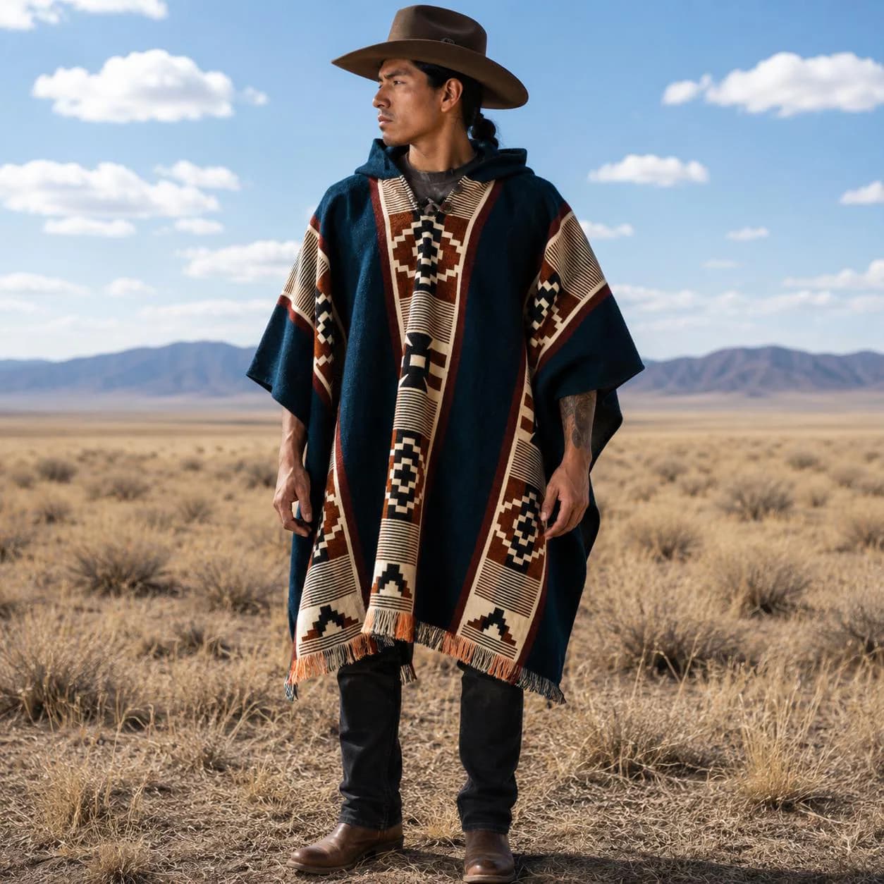 Handwoven Hooded Alpaca Wool Western Poncho | Ultra-Soft Boho Cape for Men & Women