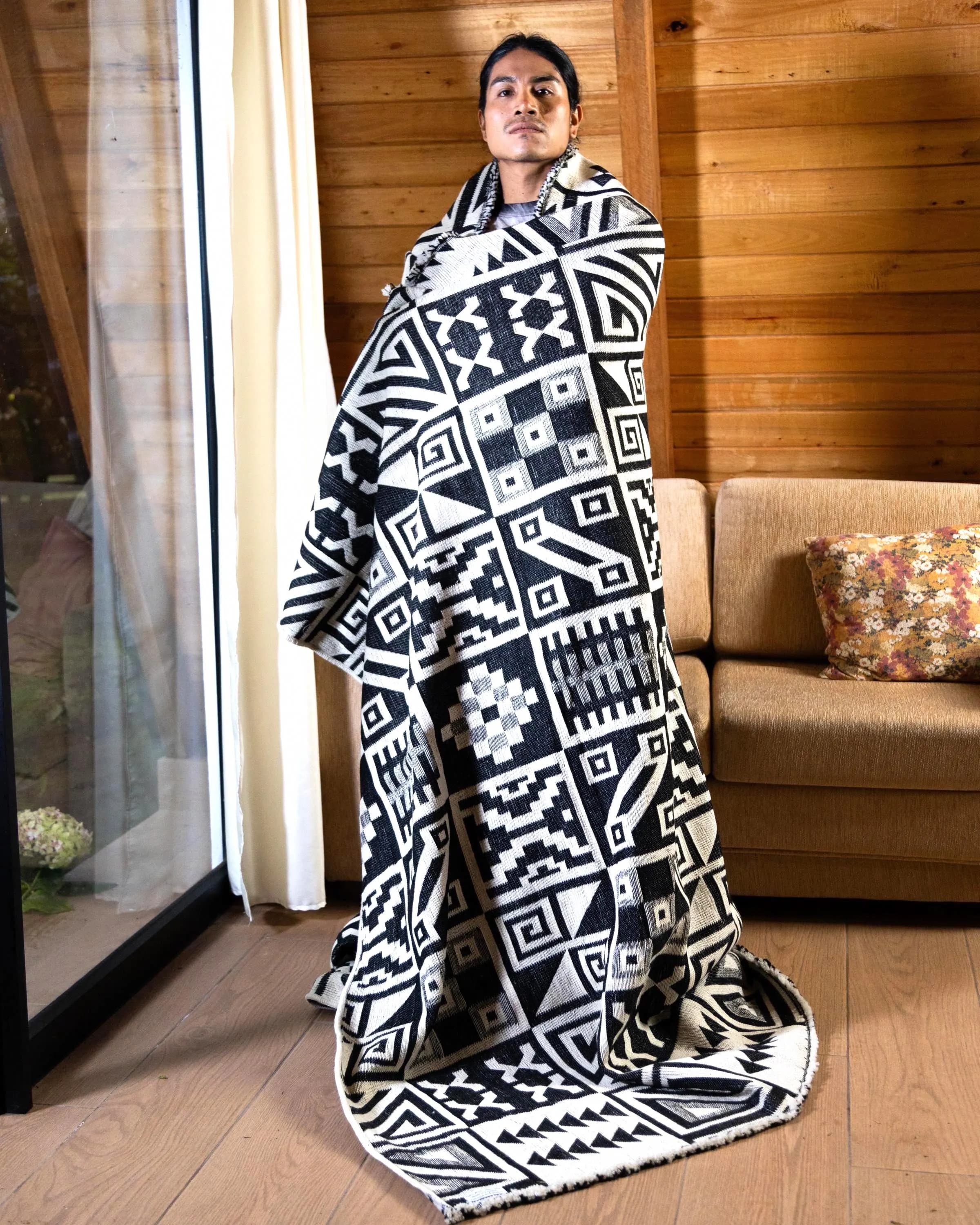 Native American Style 100% Wool Blanket Queen Size | Handwoven Andean Geometric Southwest Blanket | Heavy Wool Aztec Blanket | Cabin Decor - image 2