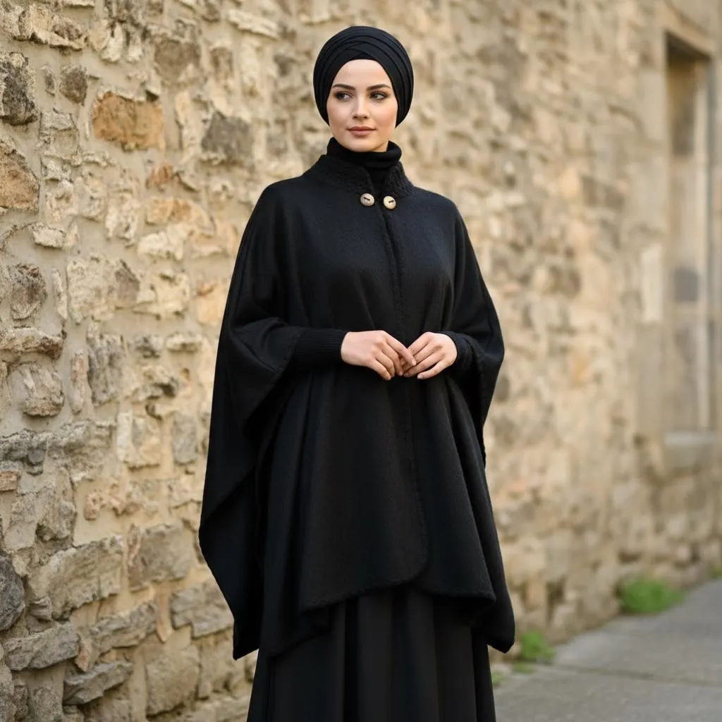Handwoven Alpaca Wool Cape Coat for Muslim Women – Modest Full Coverage Loose Fit Outerwear, Layering Cape to Wear Over Abaya or Dresses - image 4