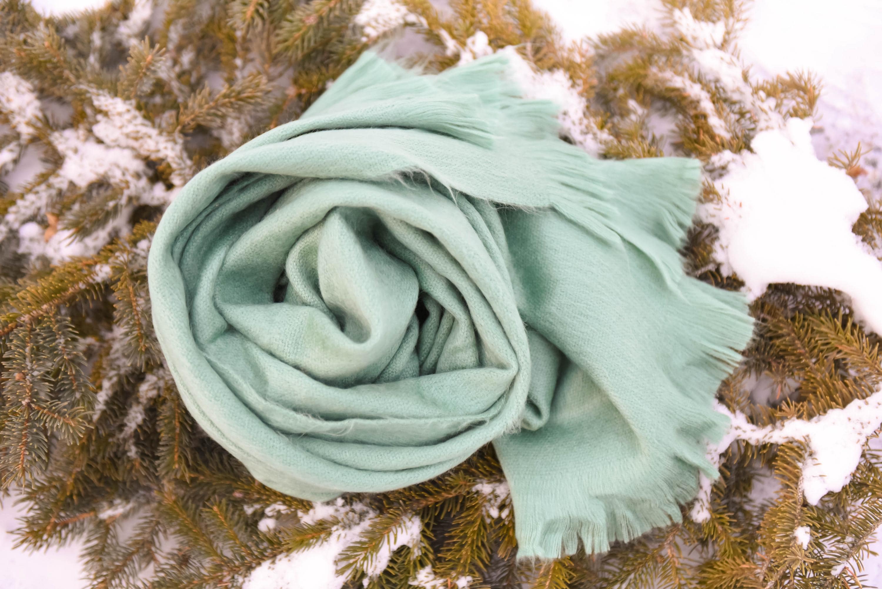 Handwoven Baby Alpaca Scarf – Eucalyptus Green, Lightweight Shawl Wrap