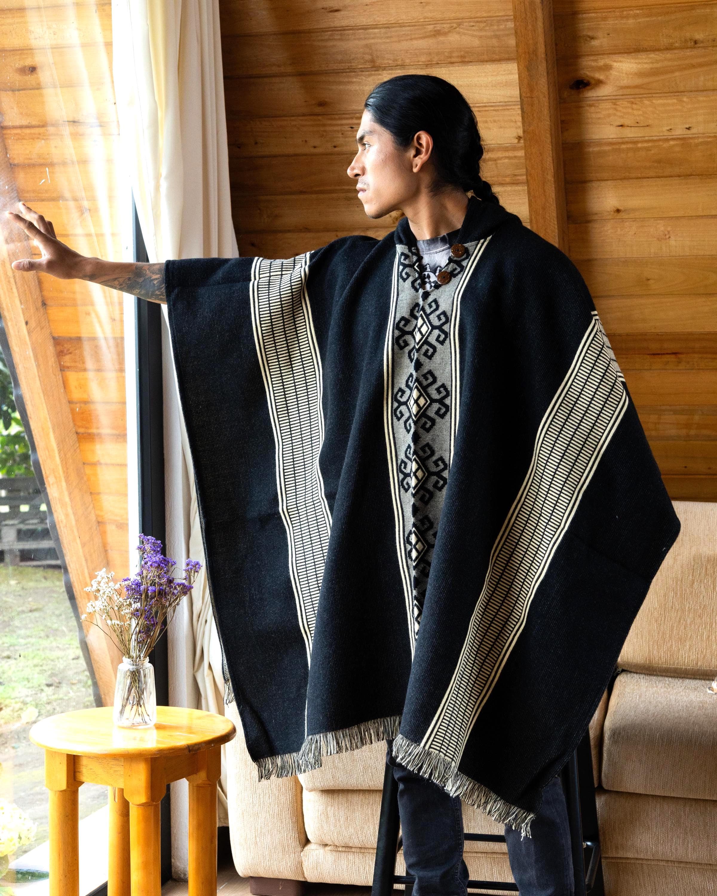 Handwoven Hooded Alpaca Wool Western Poncho | Boho Cape for Men & Women | Festival Outfit Gift - image 4