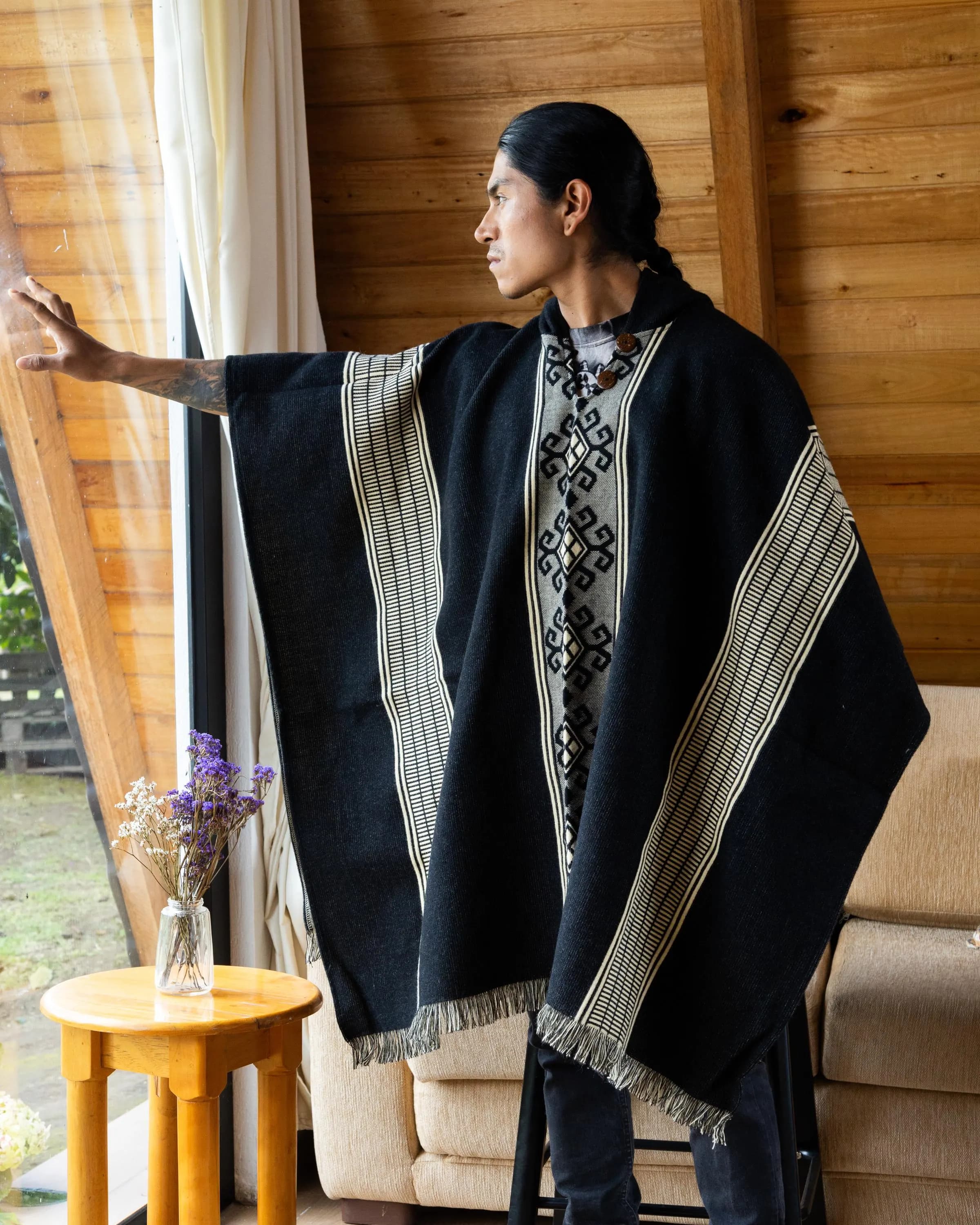 Handwoven Hooded Alpaca Wool Western Poncho | Boho Cape for Men & Women | Festival Outfit Gift - image 3