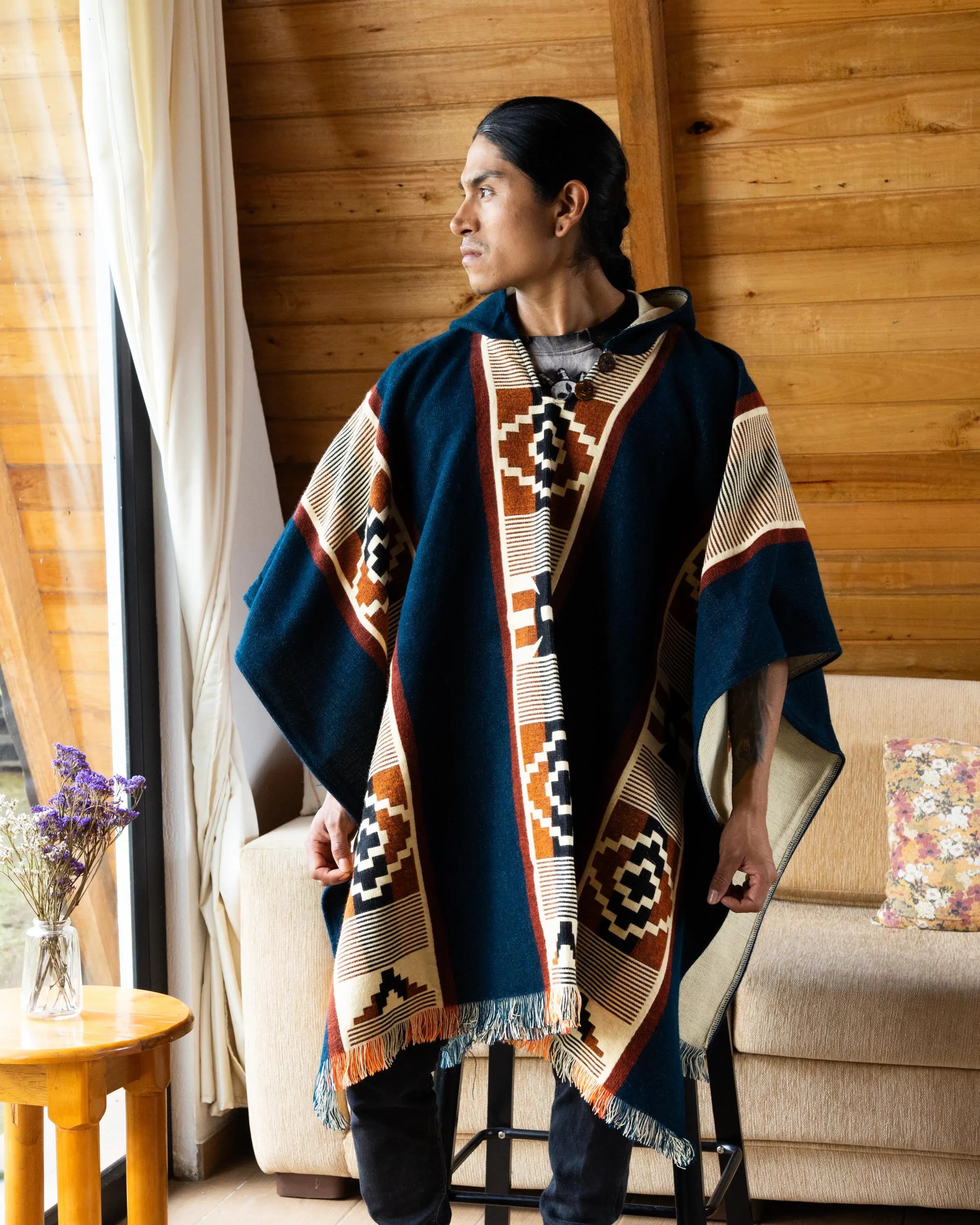 Handwoven Hooded Alpaca Wool Western Poncho | Ultra-Soft Boho Cape for Men & Women - image 4