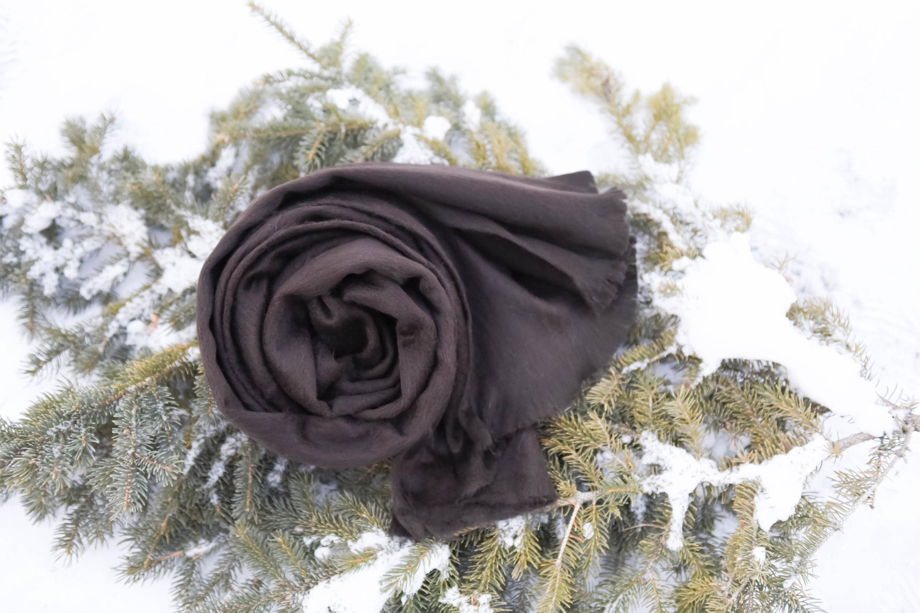 Handwoven Baby Alpaca Shawl - Dark Brown Winter Scarf