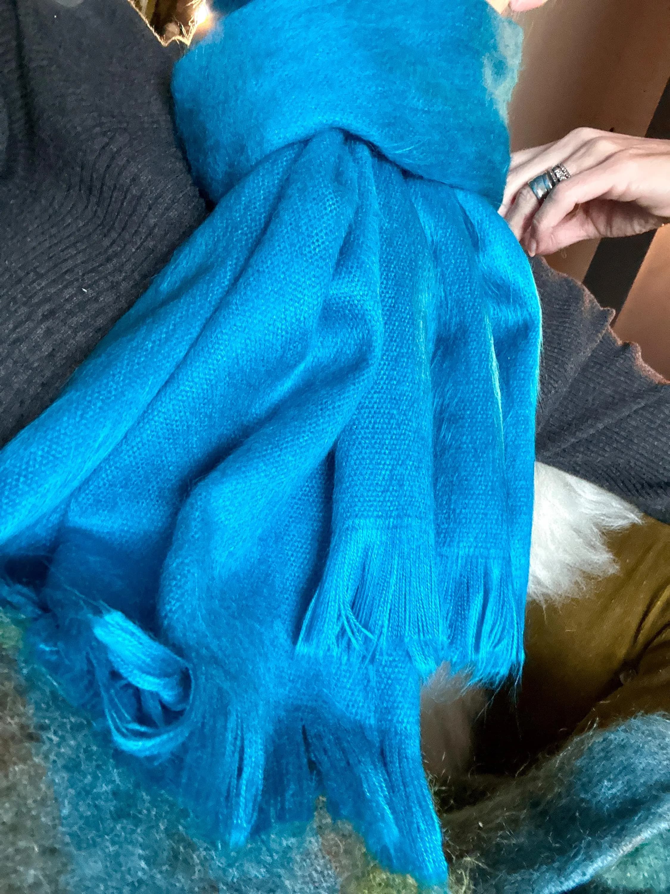 Handwoven Turquoise Blue Baby Alpaca Shawl – Lightweight Artisan Scarf - image 2