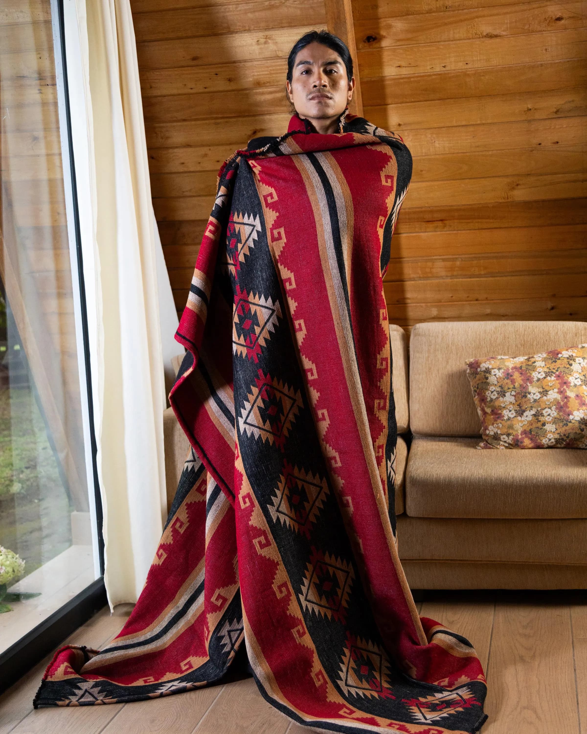 Native American Style 100% Wool Blanket Queen Size | Handwoven Andean Geometric Southwest Blanket | Heavy Wool Aztec Blanket | Cabin Decor - image 3
