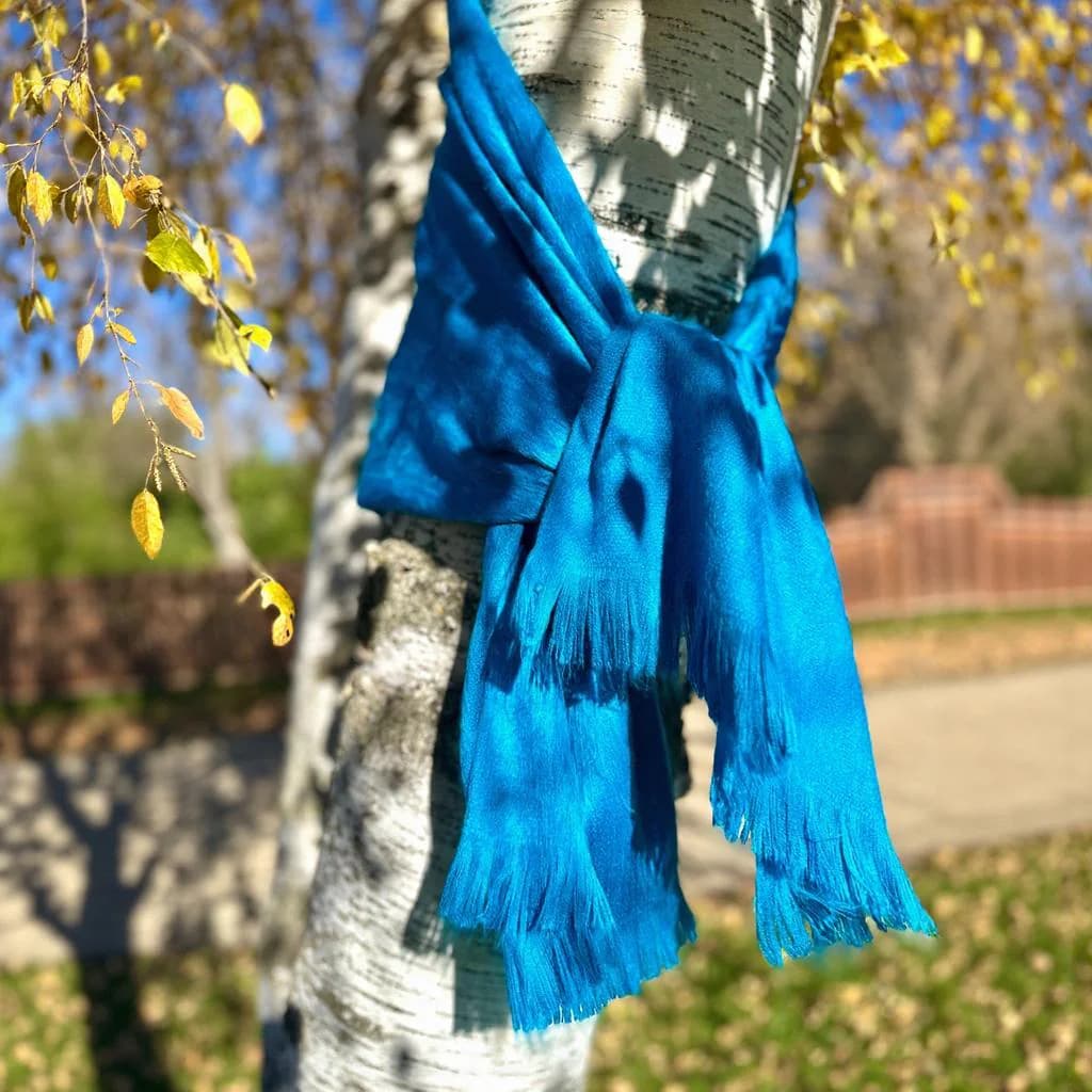 Handwoven Turquoise Blue Baby Alpaca Shawl – Lightweight Artisan Scarf
