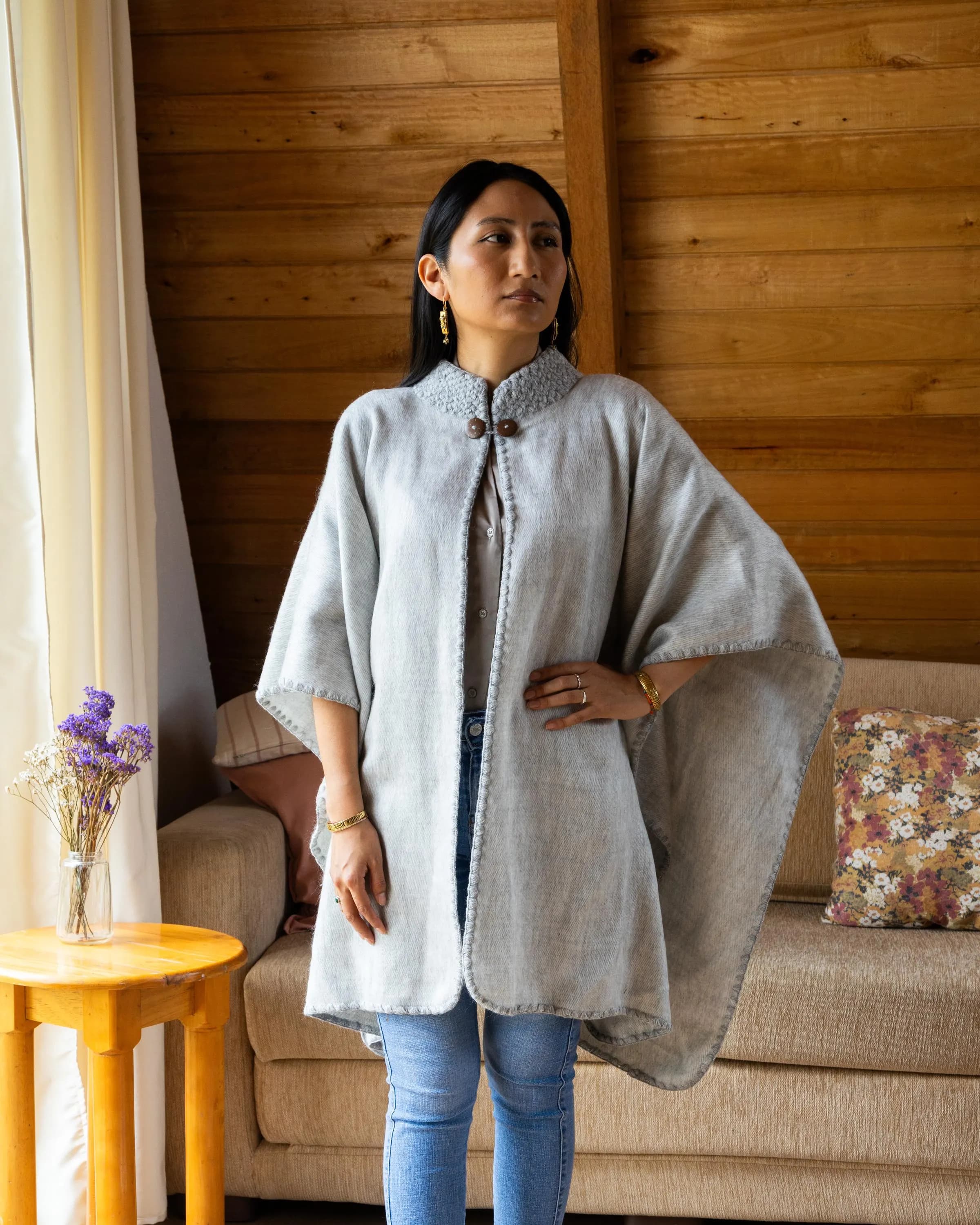 Grey Alpaca Ruana Cape – Handwoven Andean Shawl Poncho, Soft Wrap for Women, Minimalist Winter Layer - image 4