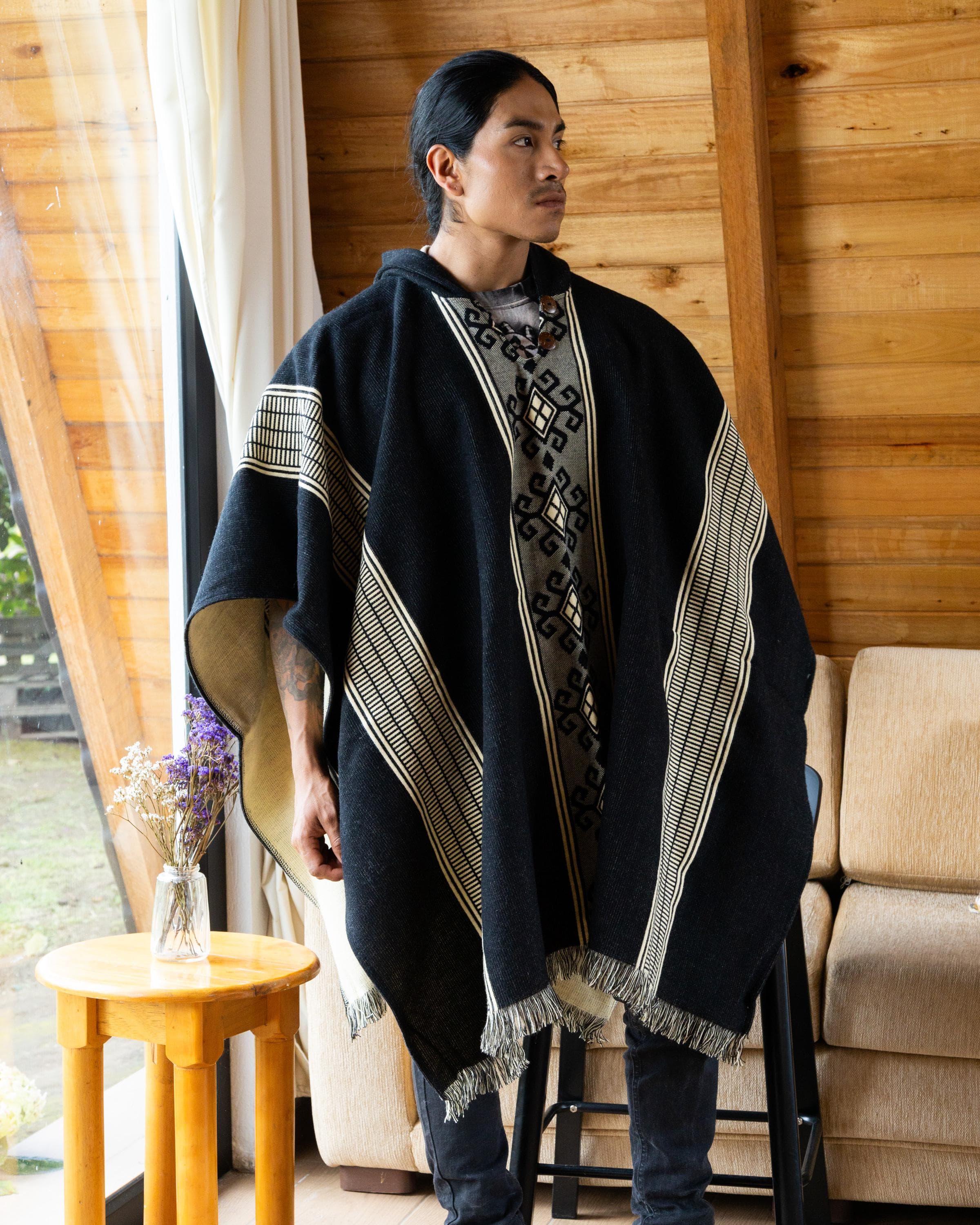 Handwoven Hooded Alpaca Wool Western Poncho | Boho Cape for Men & Women | Festival Outfit Gift - image 5