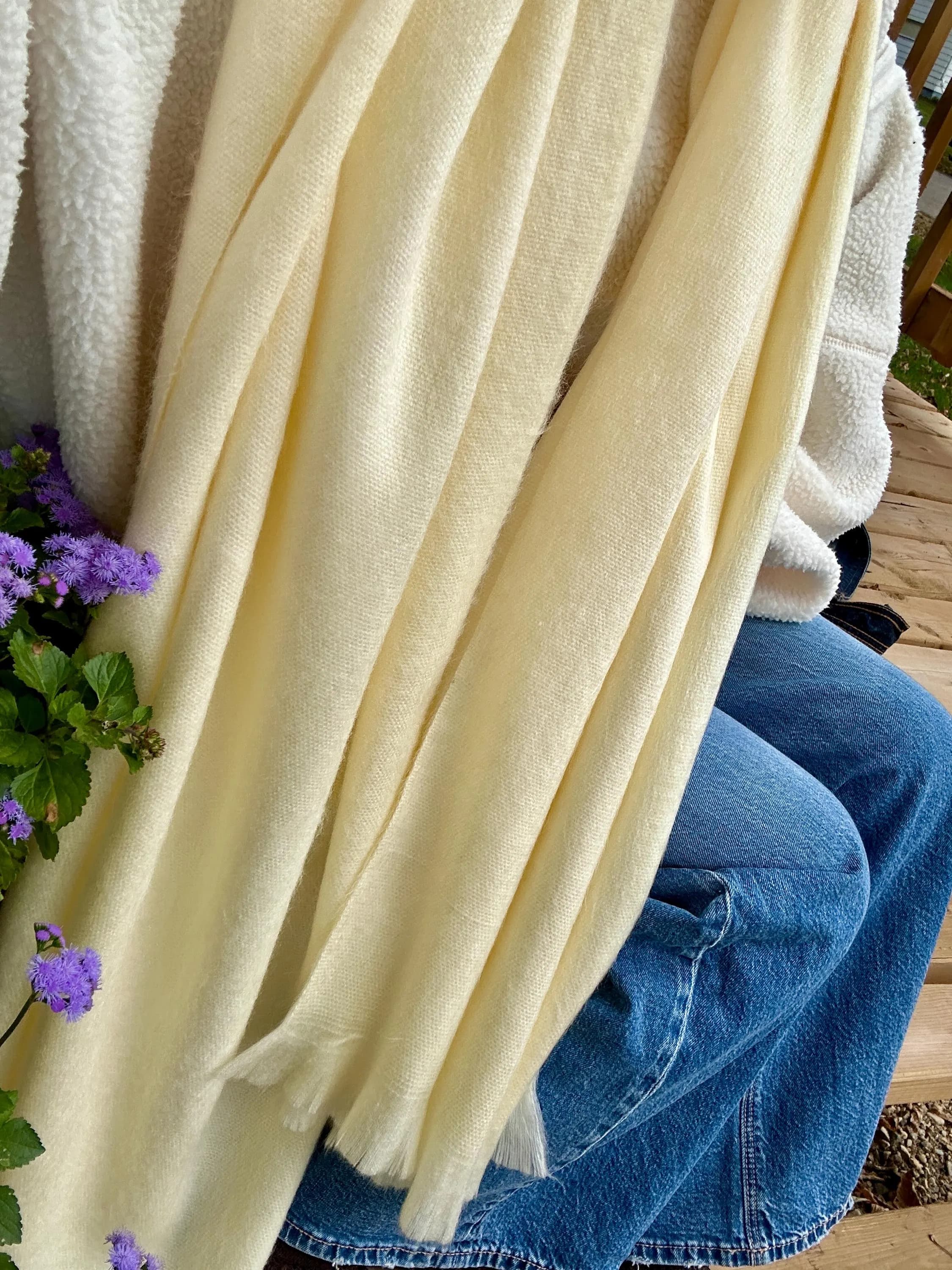 Handwoven Buttercream Alpaca Shawl – Soft Lightweight Alpaca Wrap | Warm Winter Scarf, Cozy Elegant Layer | Luxury Artisan Gift for Her