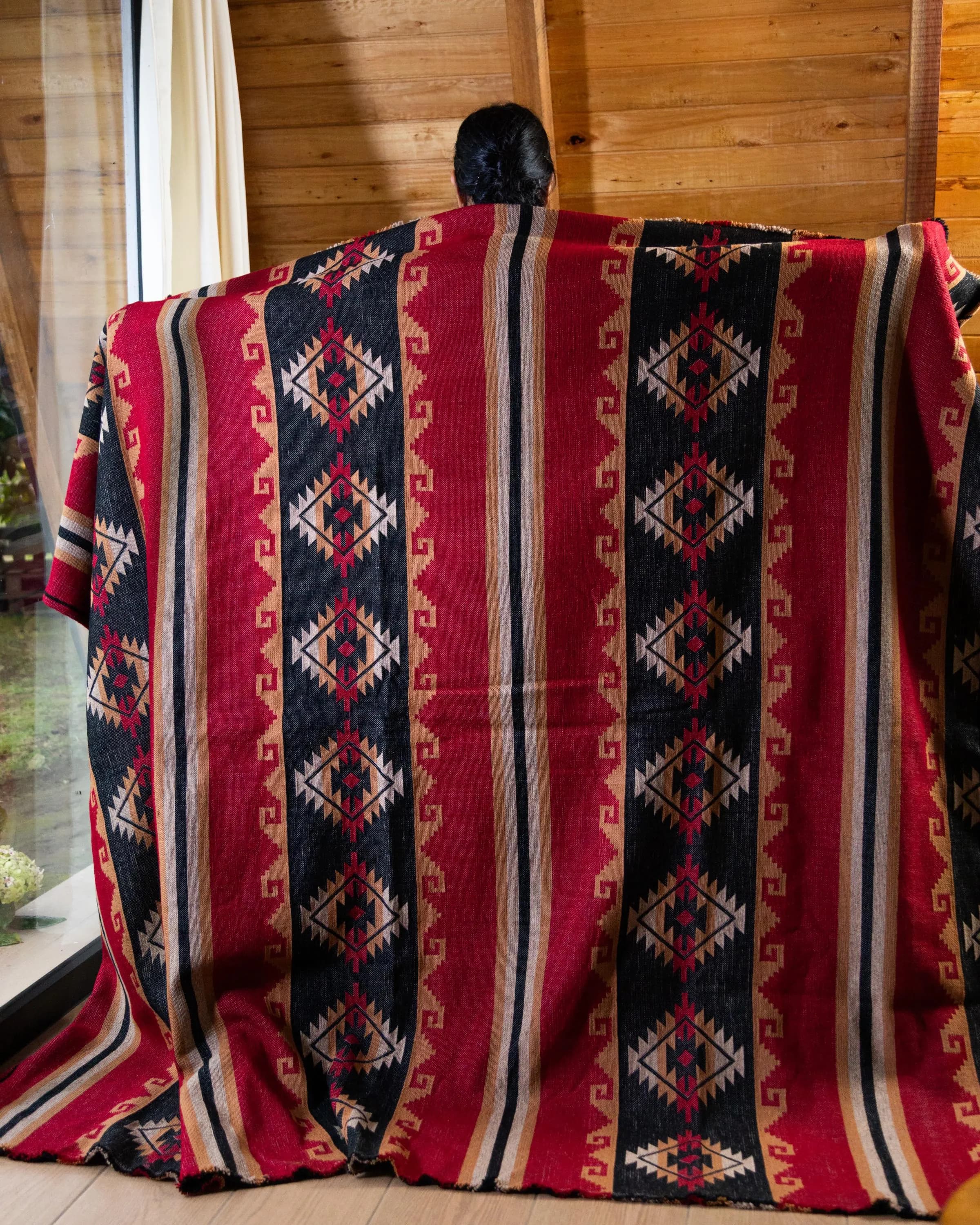 Native American Style 100% Wool Blanket Queen Size | Handwoven Andean Geometric Southwest Blanket | Heavy Wool Aztec Blanket | Cabin Decor - image 4