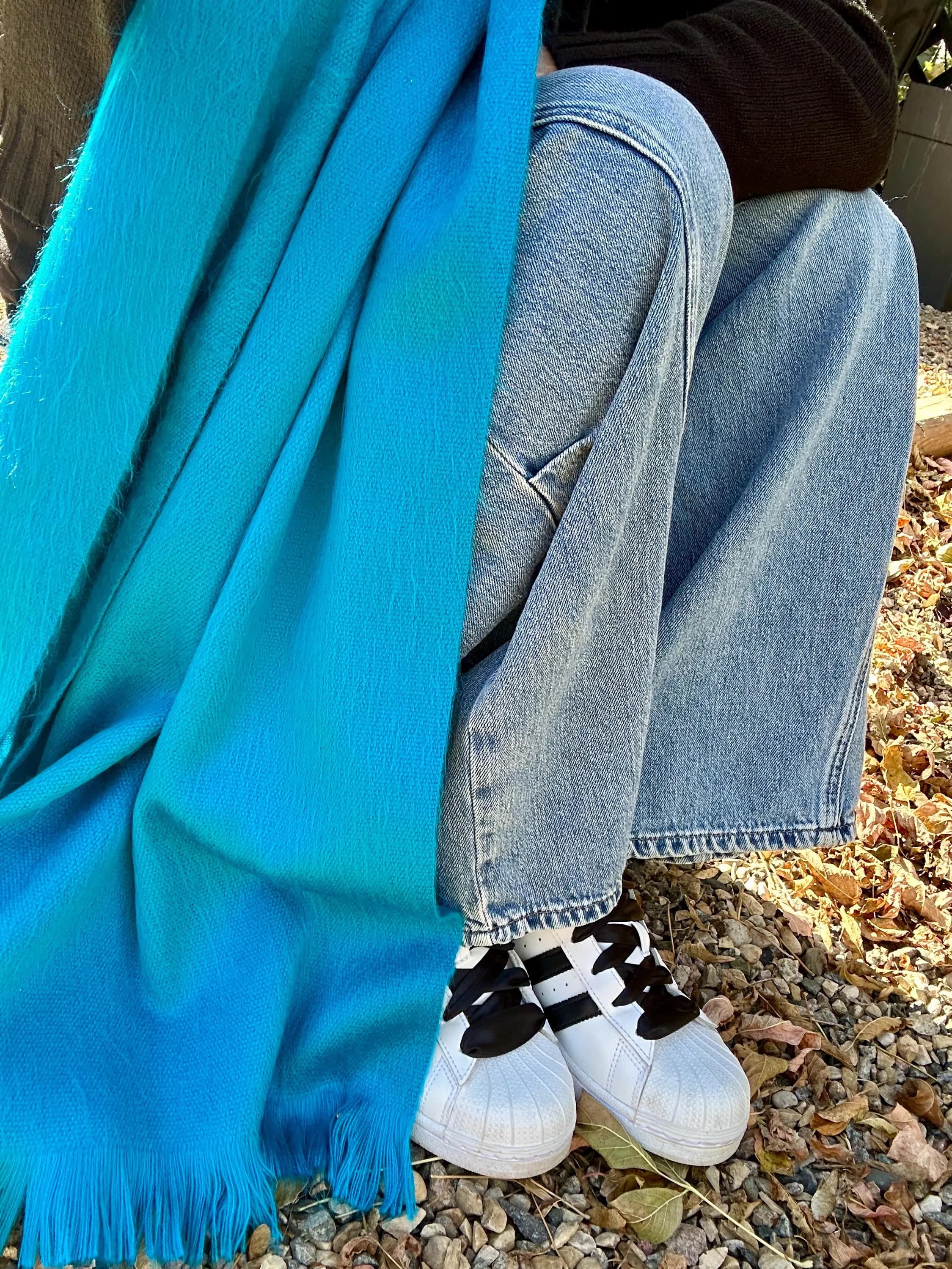 Handwoven Turquoise Blue Baby Alpaca Shawl – Lightweight Artisan Scarf - image 5