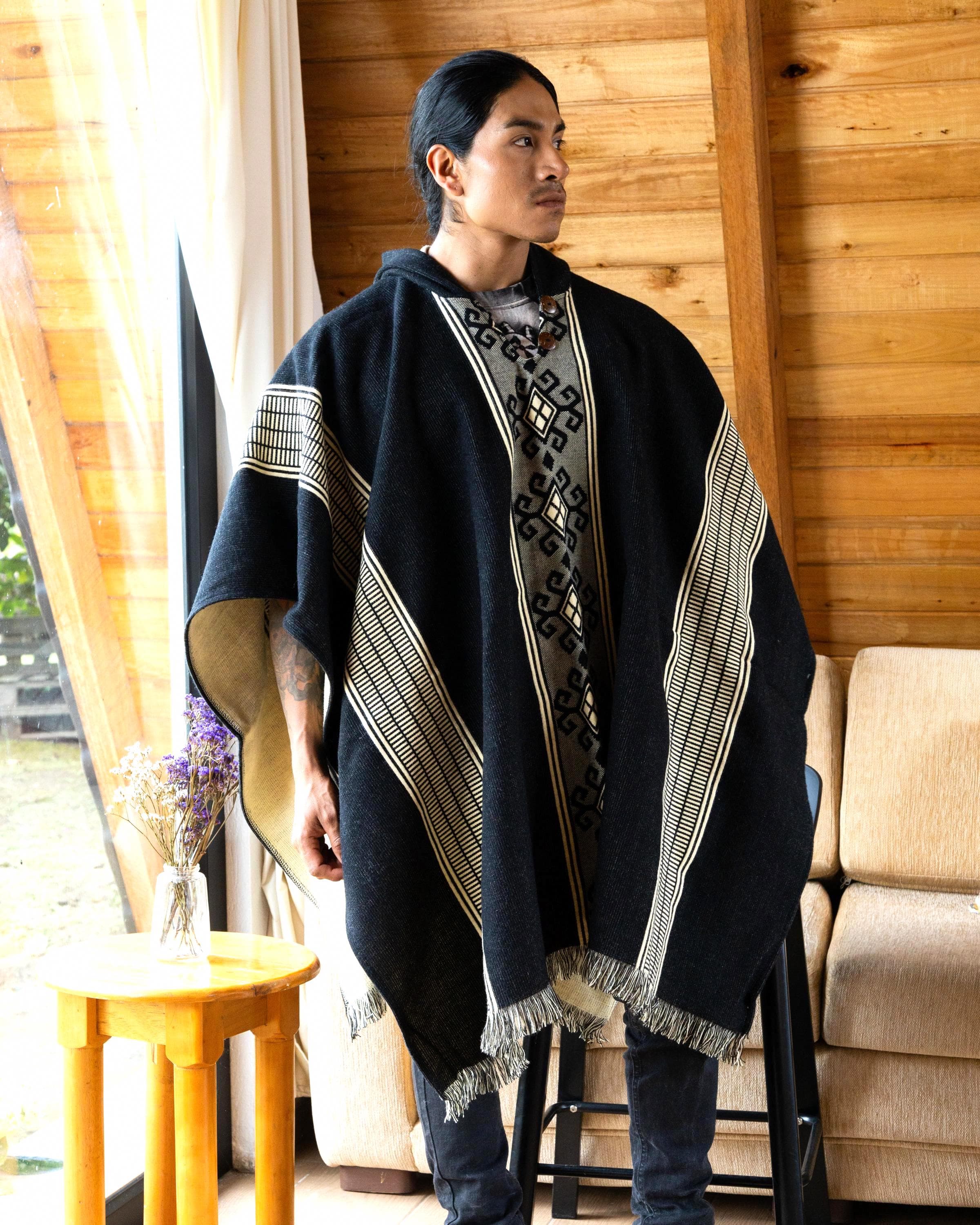 Handwoven Hooded Alpaca Wool Western Poncho | Boho Cape for Men & Women | Festival Outfit Gift - image 2