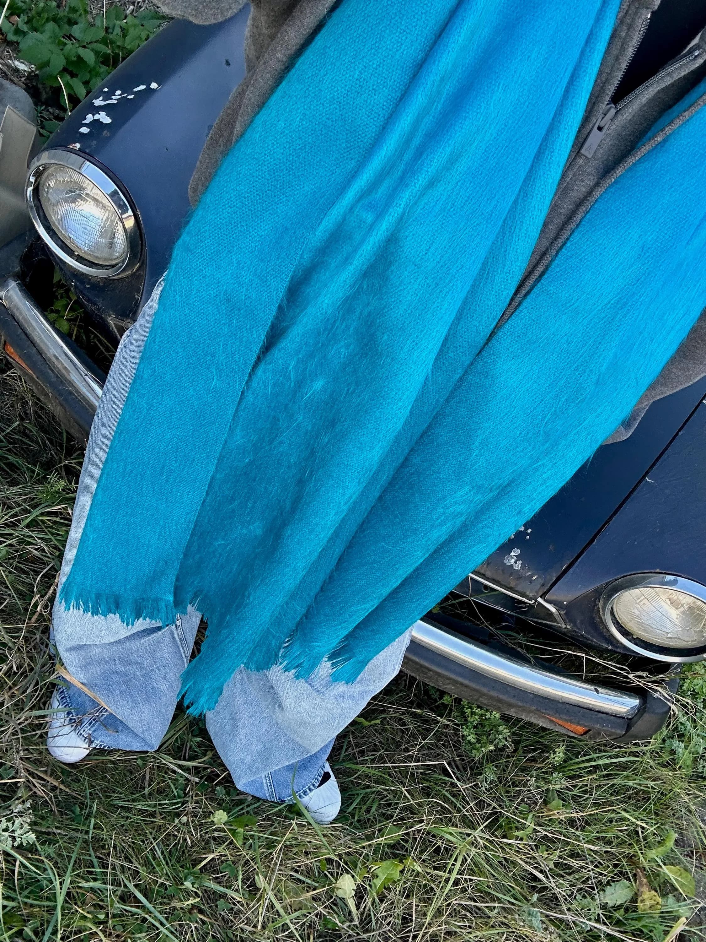 Handwoven Turquoise Blue Baby Alpaca Shawl – Lightweight Artisan Scarf - image 4
