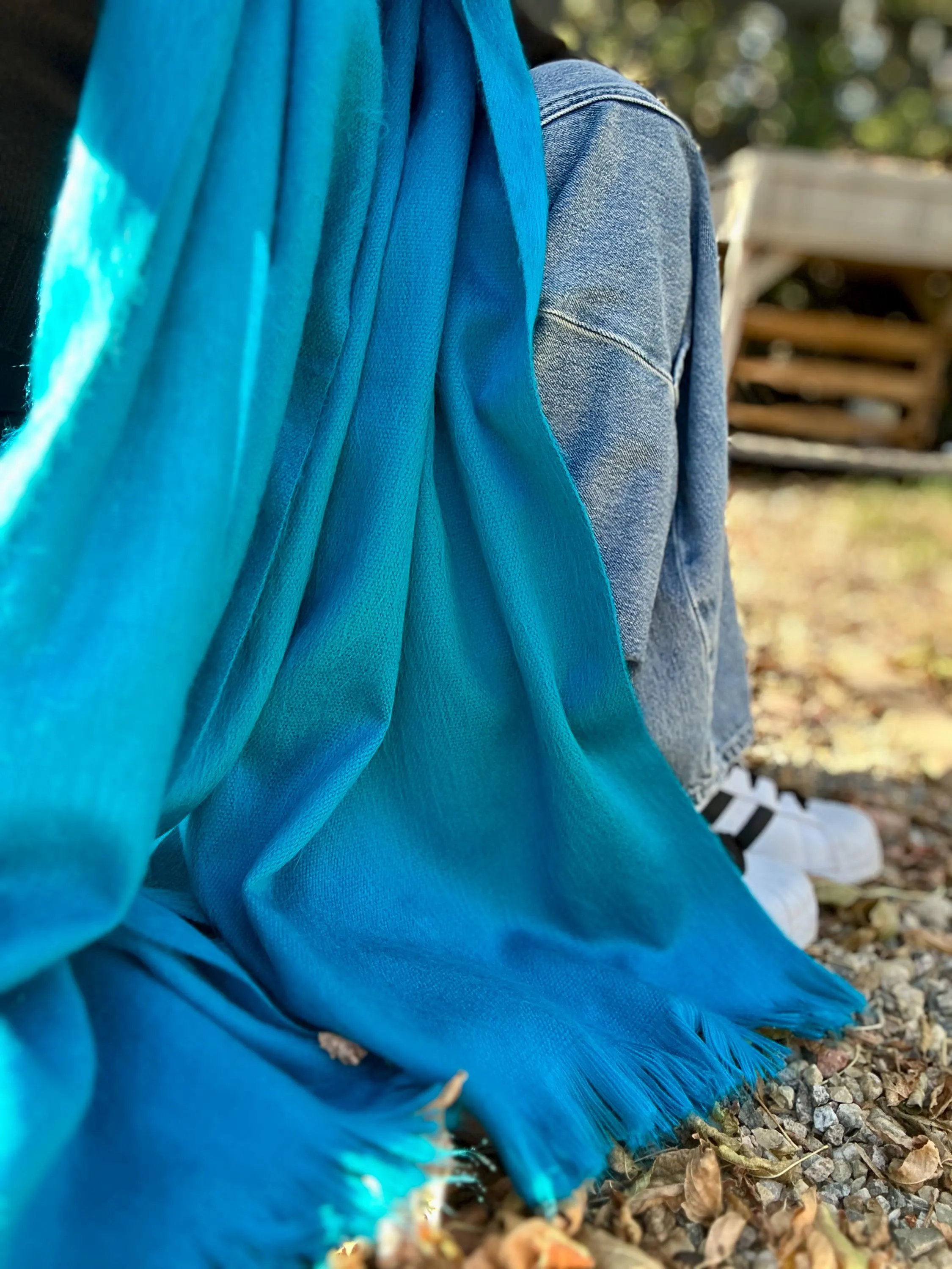 Handwoven Turquoise Blue Baby Alpaca Shawl – Lightweight Artisan Scarf - image 3