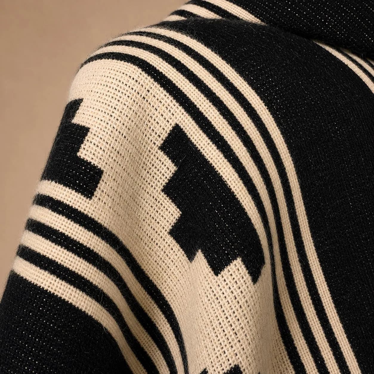 Black Ivory Alpaca Hooded Poncho – Handwoven Andean Serape, Geometric Western Wrap, Unisex Winter Layer - image 4