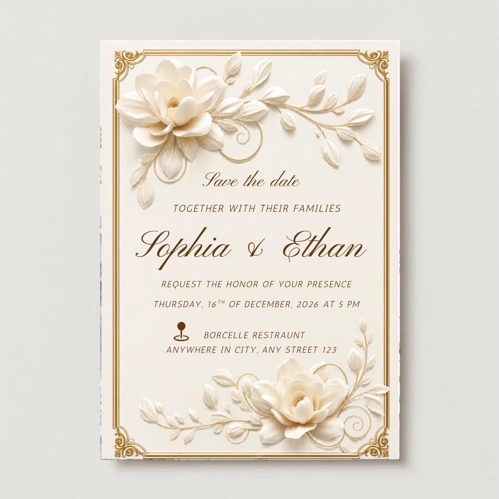 Elegant Floral Wedding Invitation Template: Luxury Gold Design (Canva Editable Download) - image 2