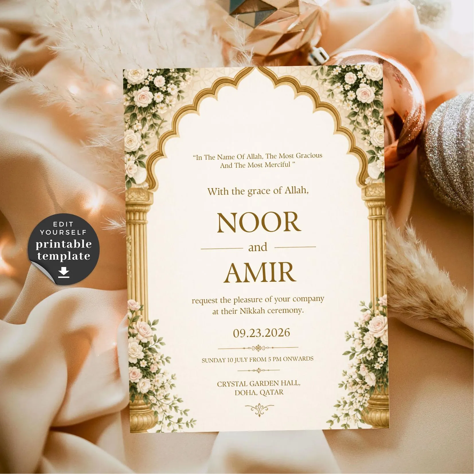 Elegant Gold Islamic Nikkah Invitation Template (Canva Download) - image 3