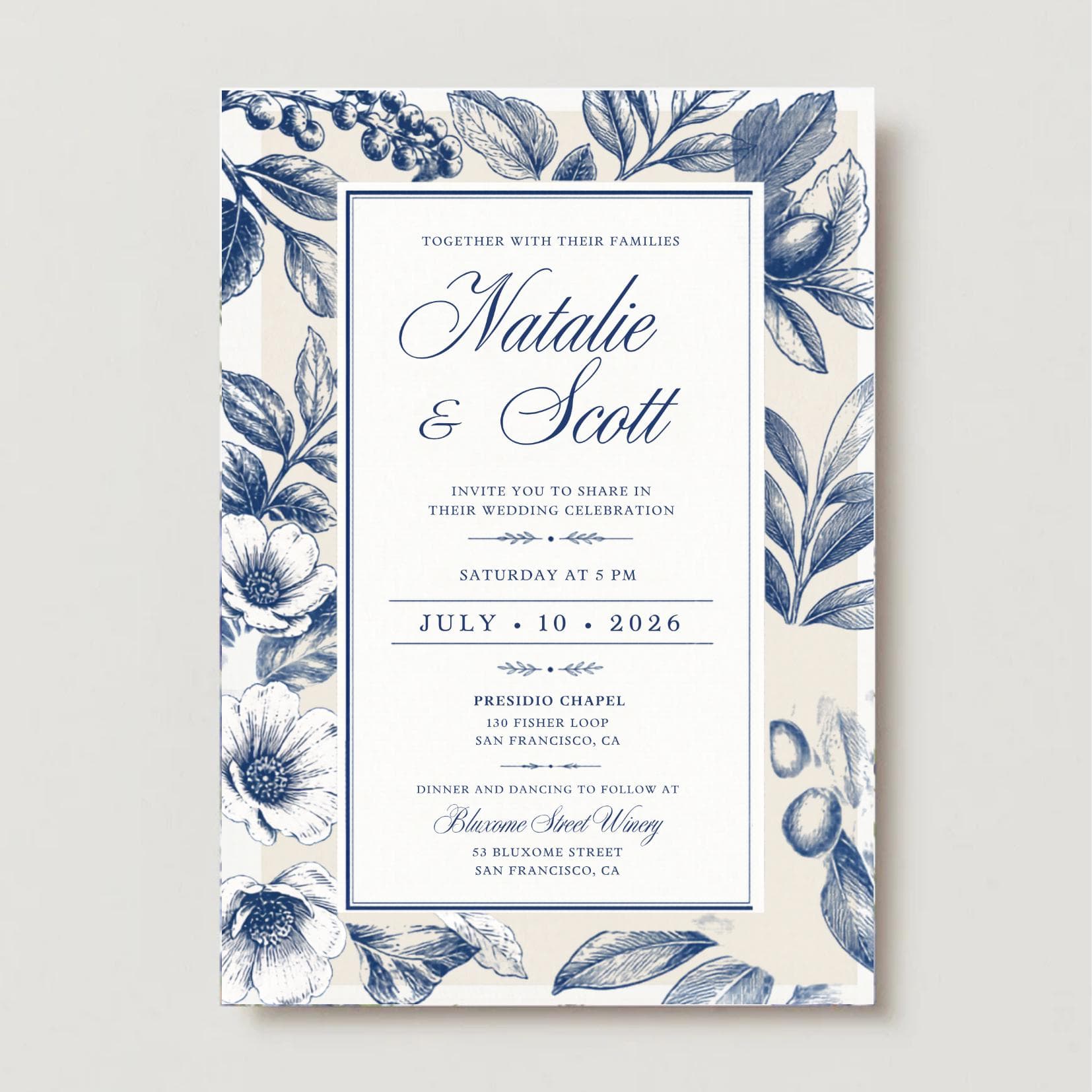 Blue Floral Wedding Invitation Template: Elegant Botanical Canva Design (Instant Download) - image 2