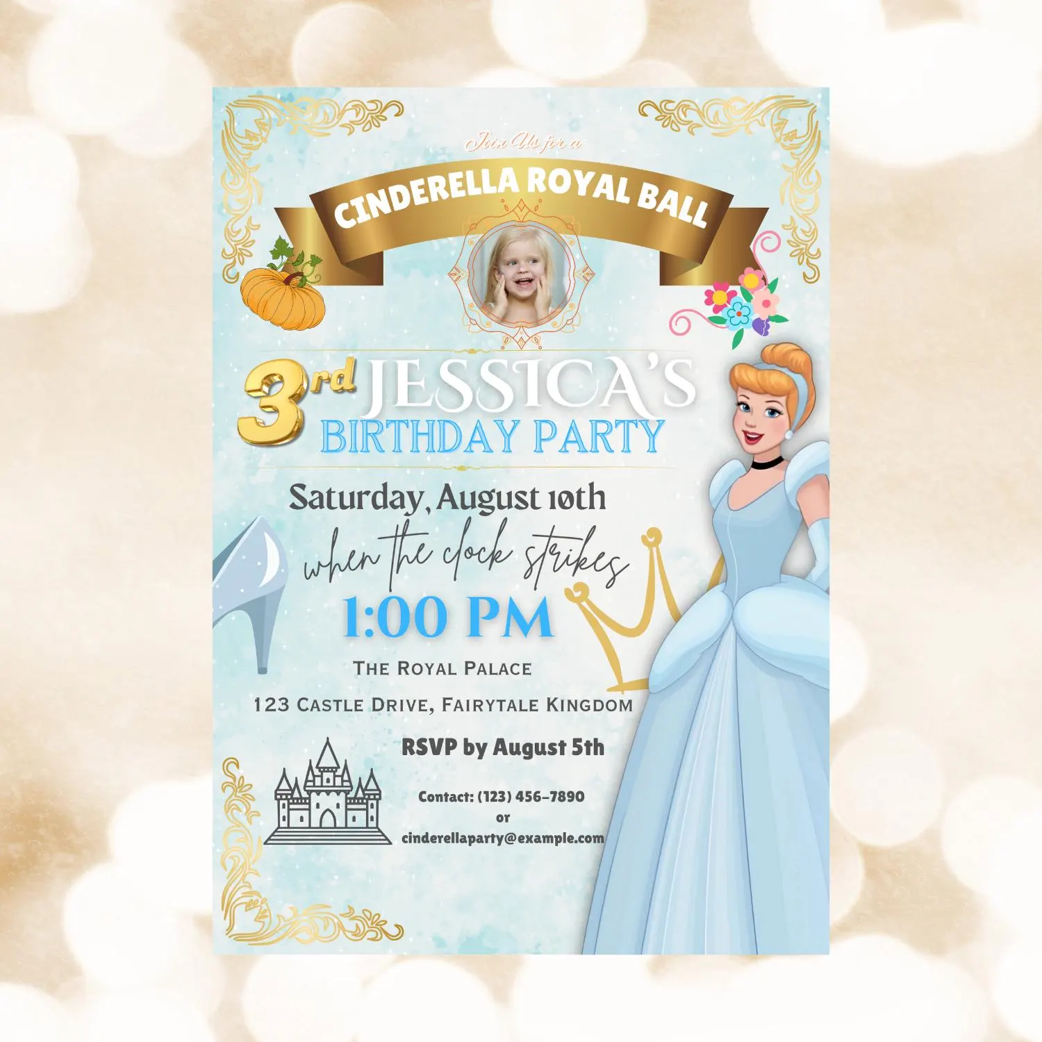 Cinderella Birthday Invitation: Princess Party, Editable Template (Digital Download) - image 3